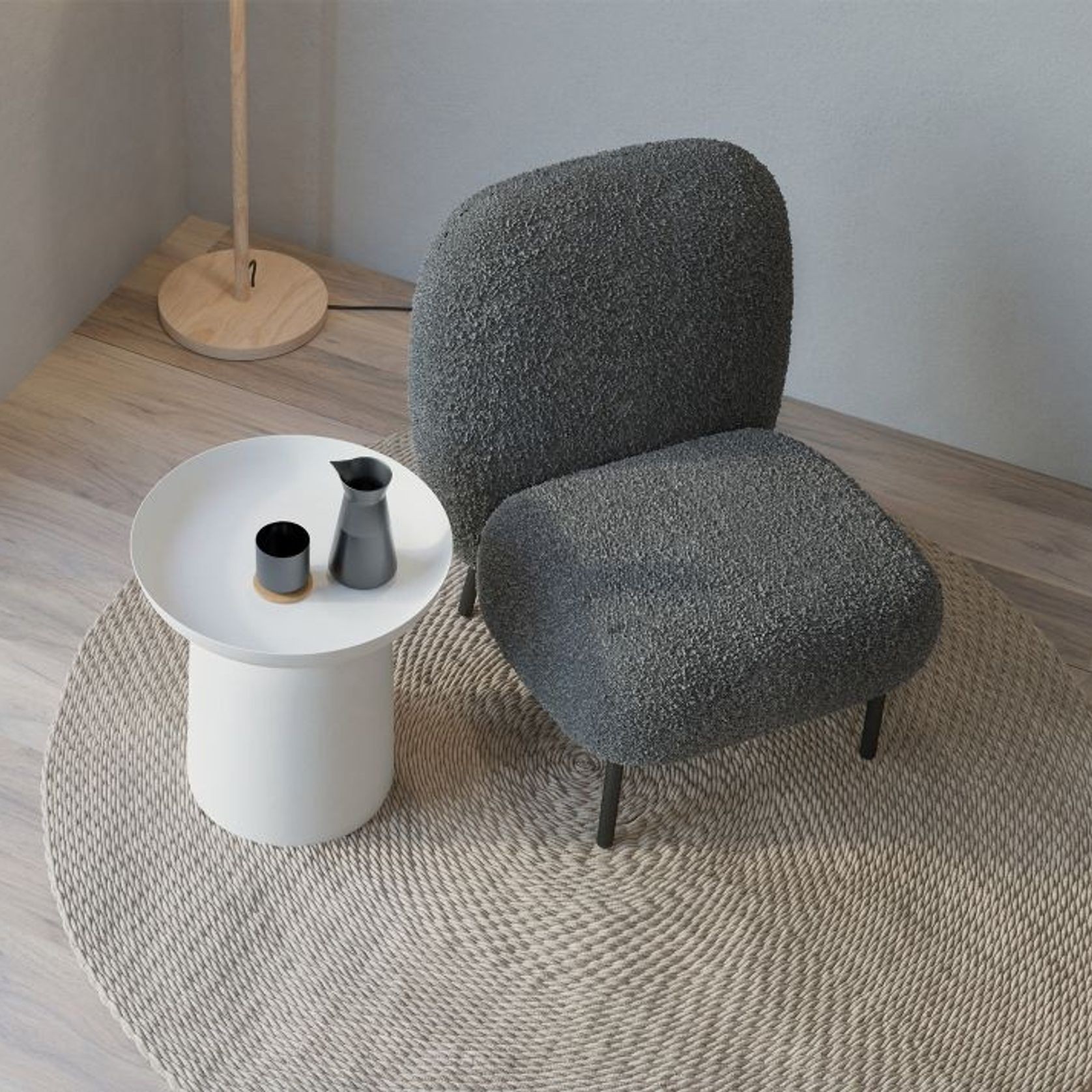 Moulon Lounge Chair - Elephant Boucle  - Matt Black Legs gallery detail image