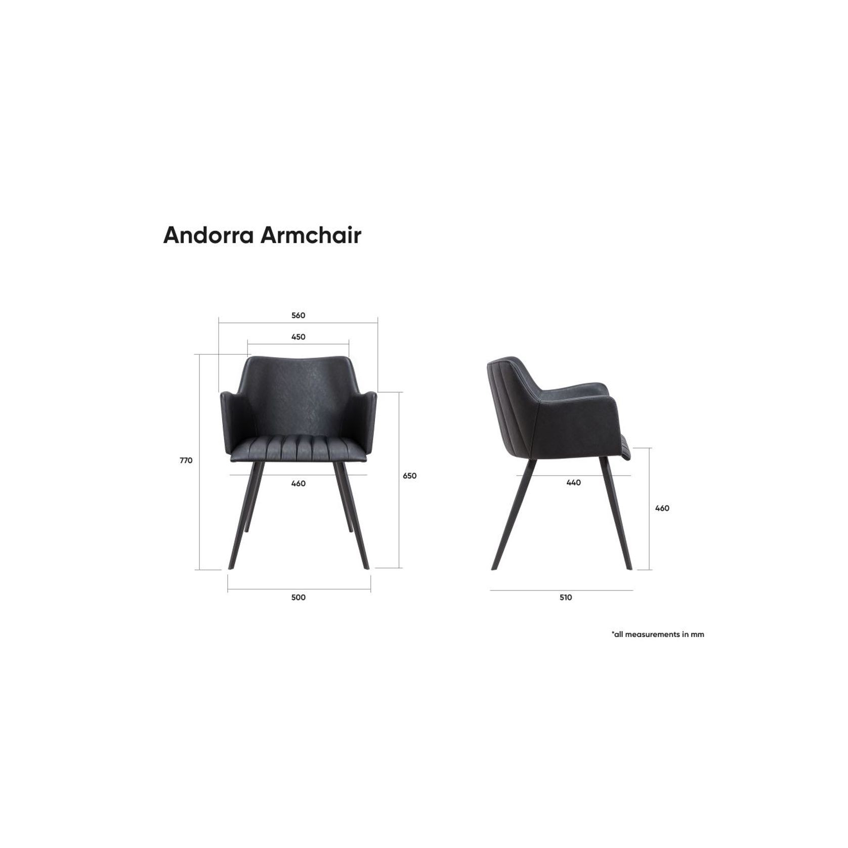 Andorra Arm Chair Vintage Black Seat gallery detail image