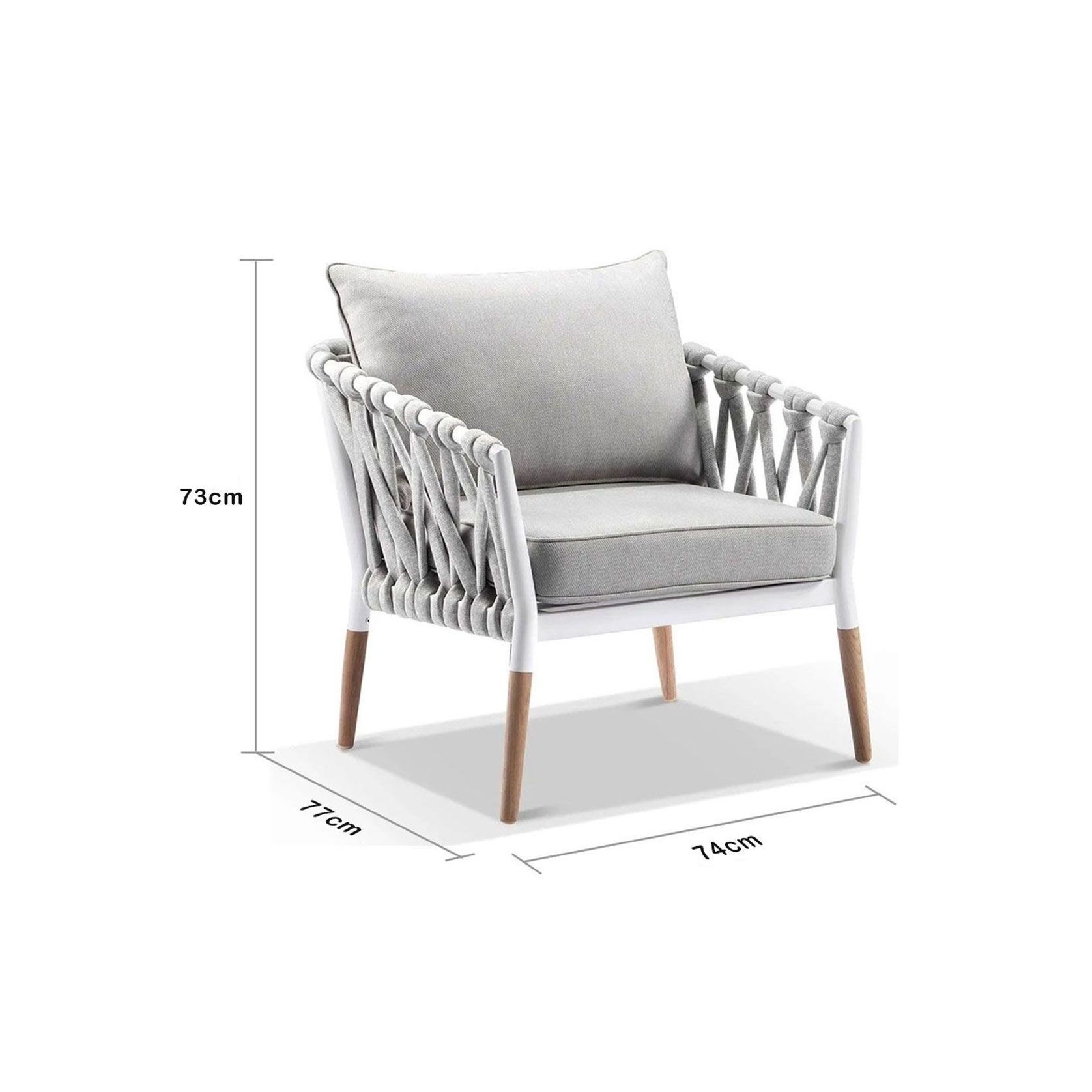 Silas Outdoor Ivory Rope & Aluminium Lounge  Arm Chair gallery detail image