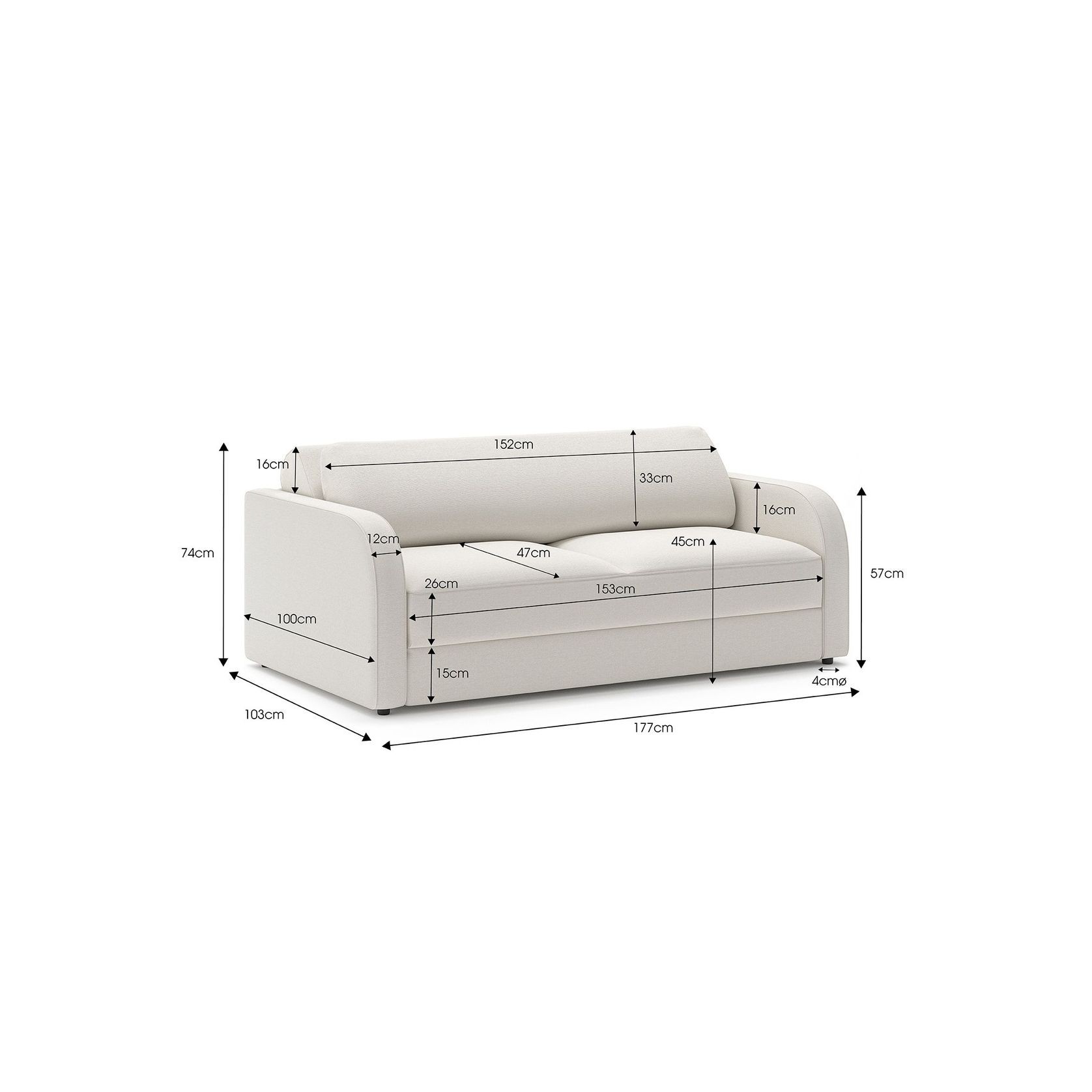 Doze 2.5 Seater Double Sofa Bed | Cosmic Latte gallery detail image
