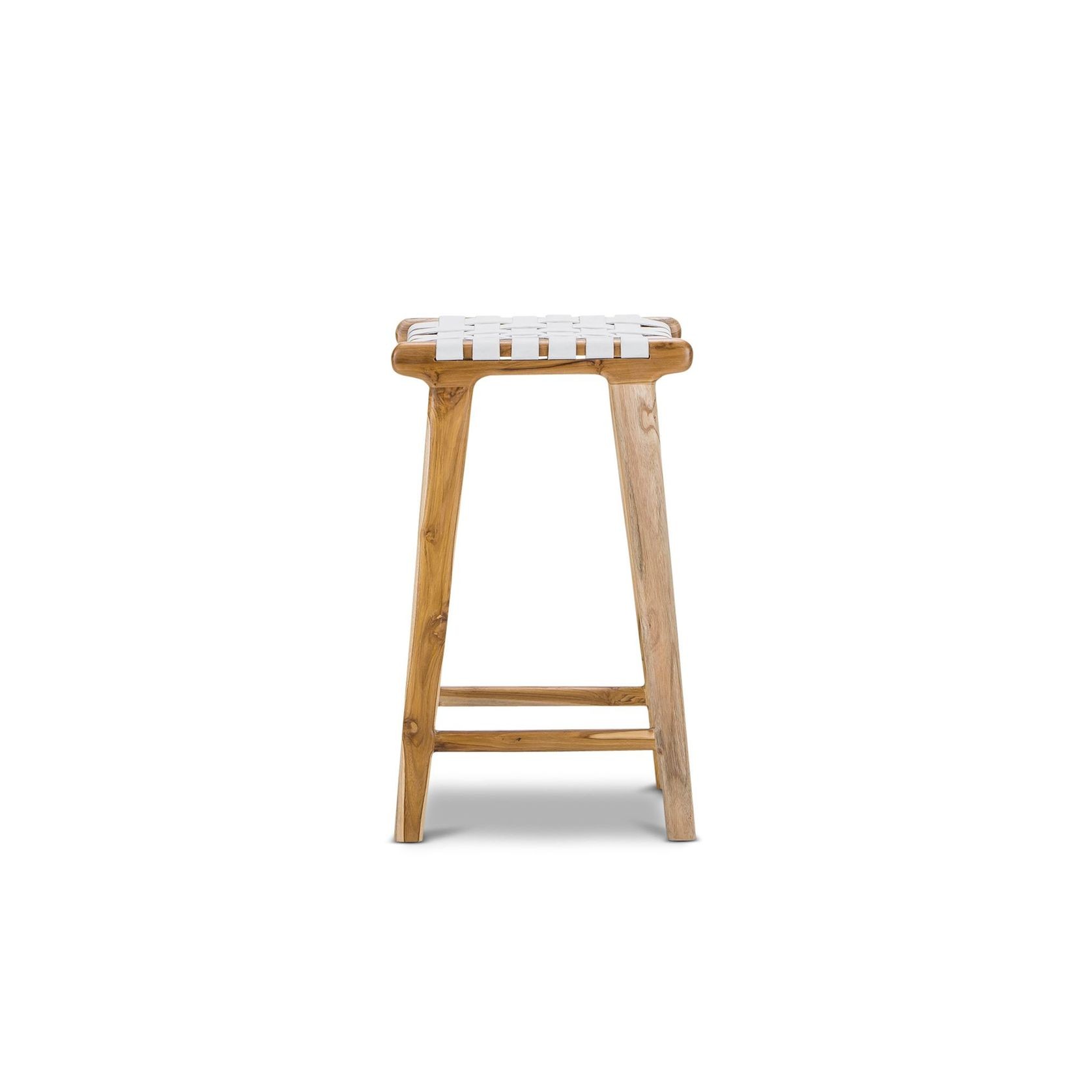 Lazie Leather Strapping Bar Stool | 66cm | Teak & White gallery detail image