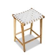 Lazie Leather Strapping Bar Stool | 66cm | Teak & White gallery detail image