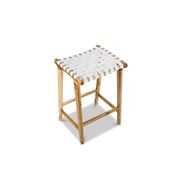 Lazie Leather Strapping Bar Stool | 66cm | Teak & White gallery detail image