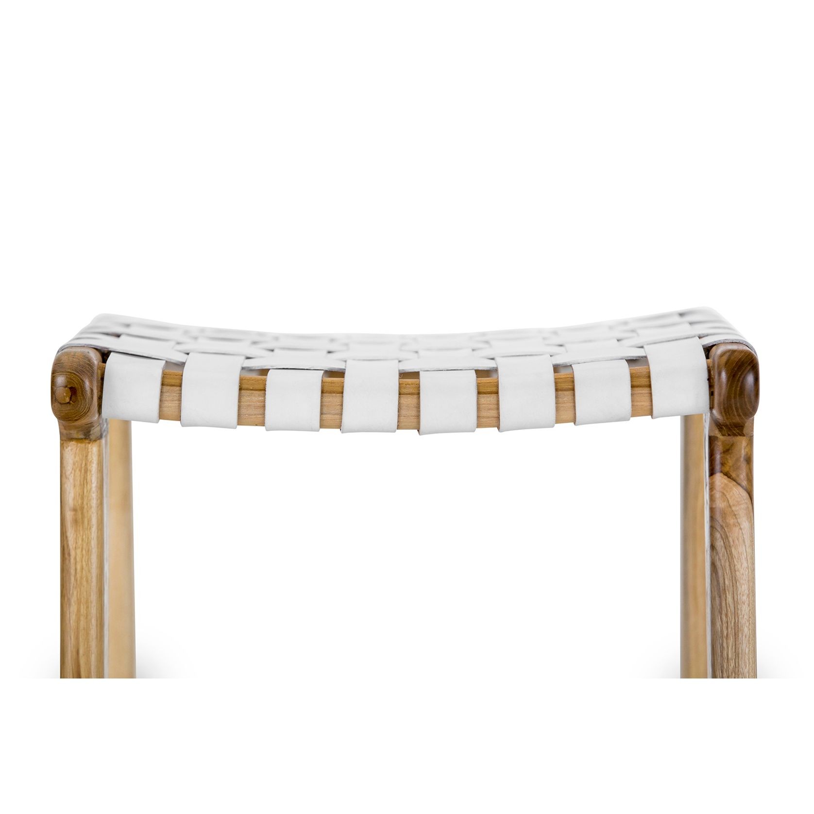 Lazie Leather Strapping Bar Stool | 66cm | Teak & White gallery detail image