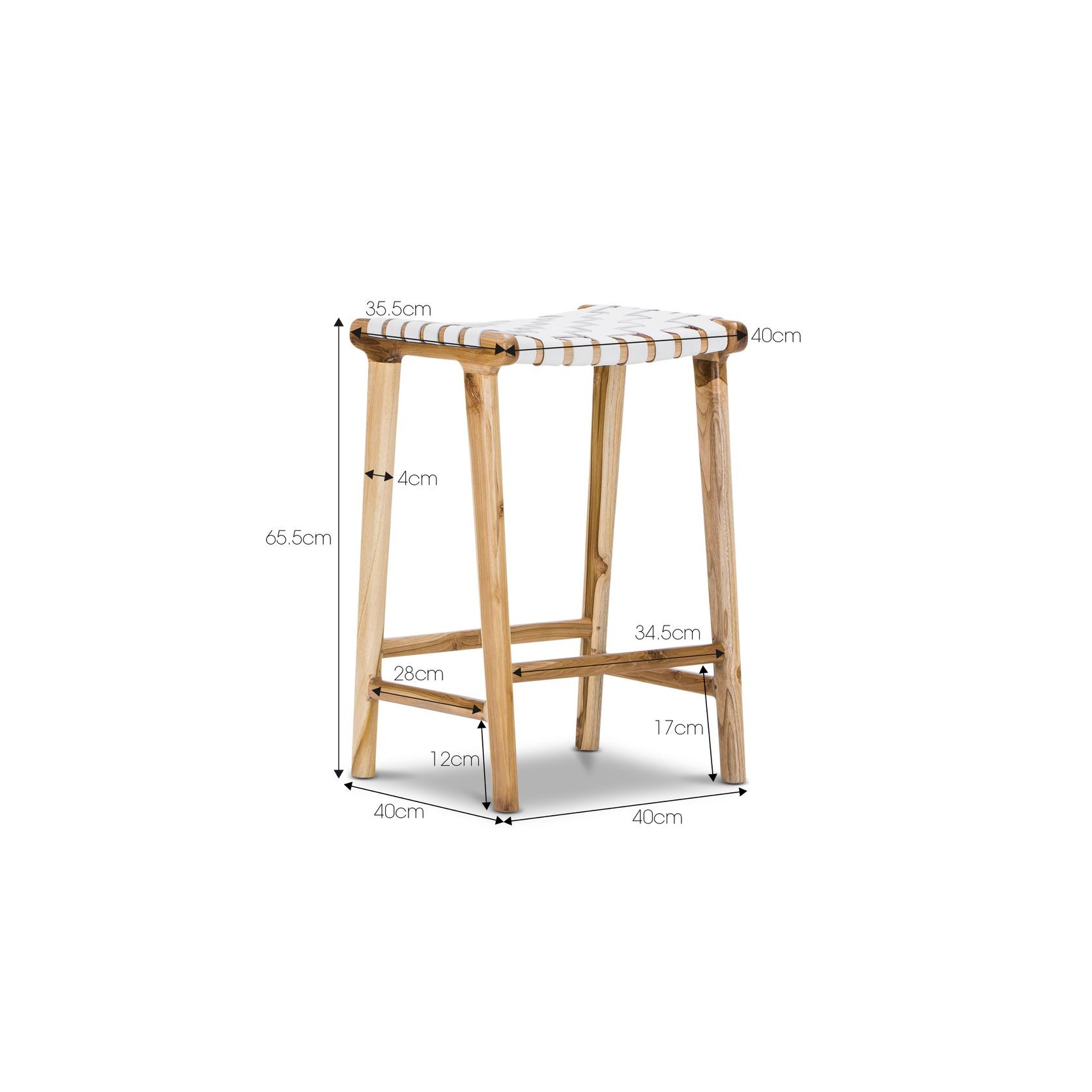 Lazie Leather Strapping Bar Stool | 66cm | Teak & White gallery detail image