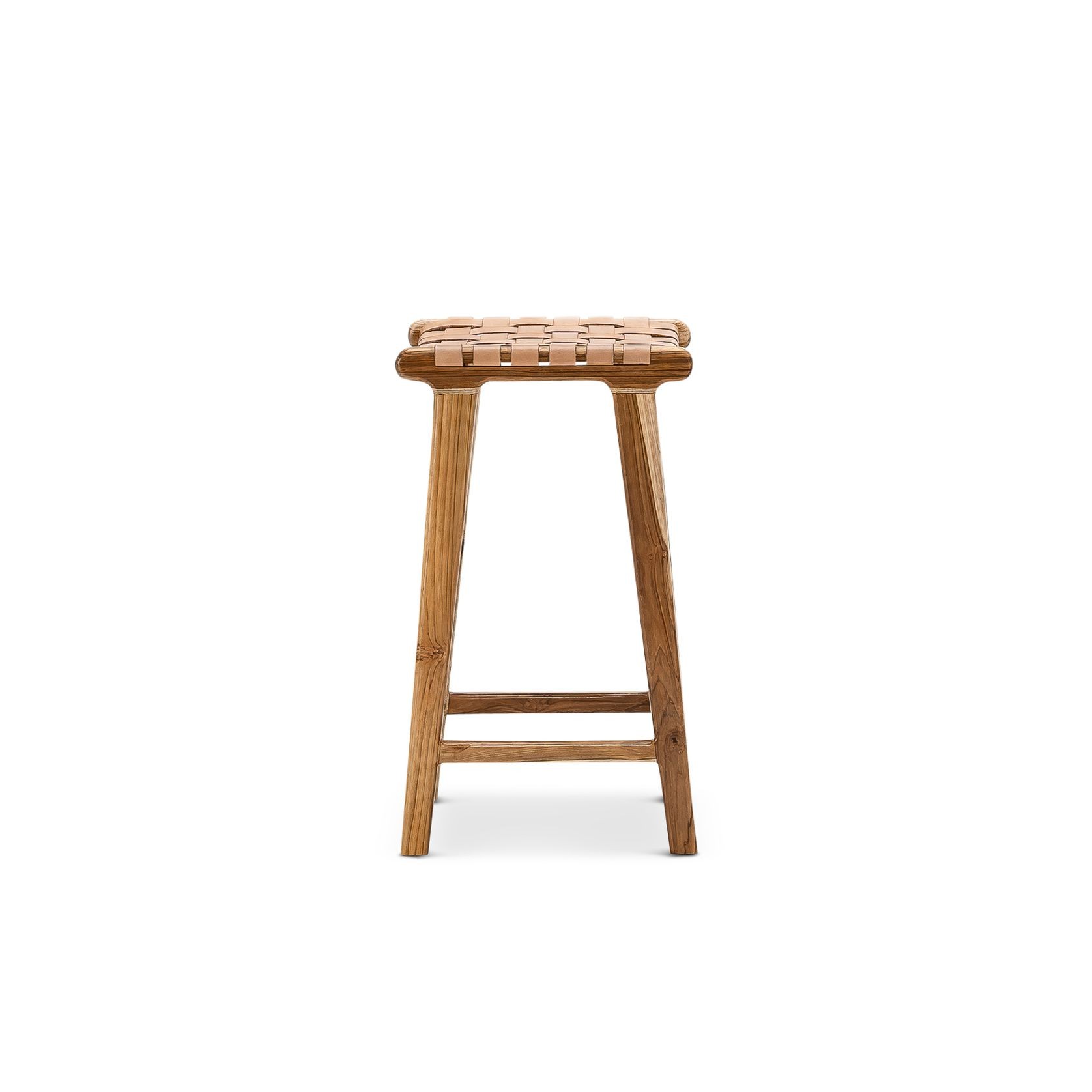 Lazie Leather Strapping Bar Stool | 66cm | Teak & Natural Tan gallery detail image
