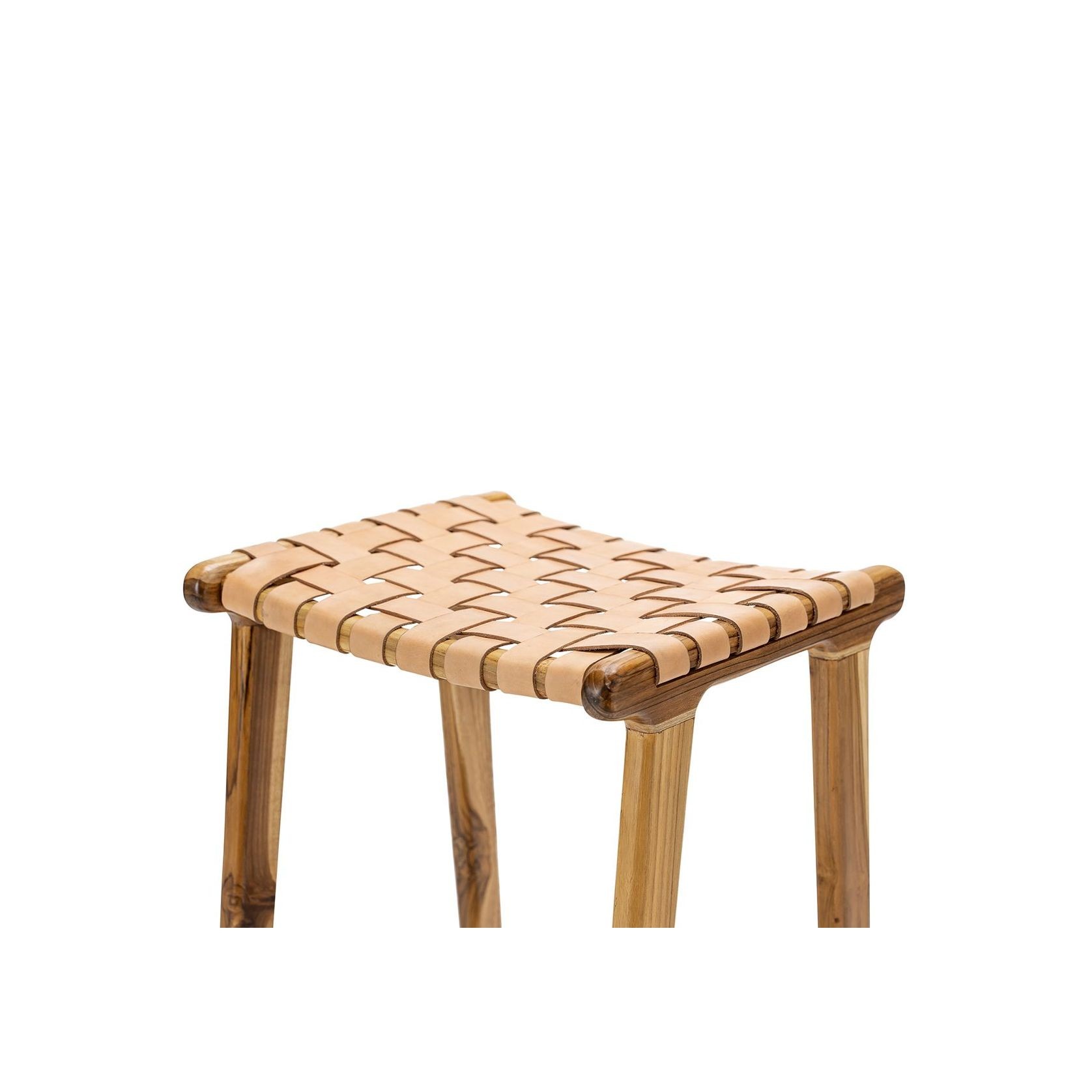 Lazie Leather Strapping Bar Stool | 66cm | Teak & Natural Tan gallery detail image