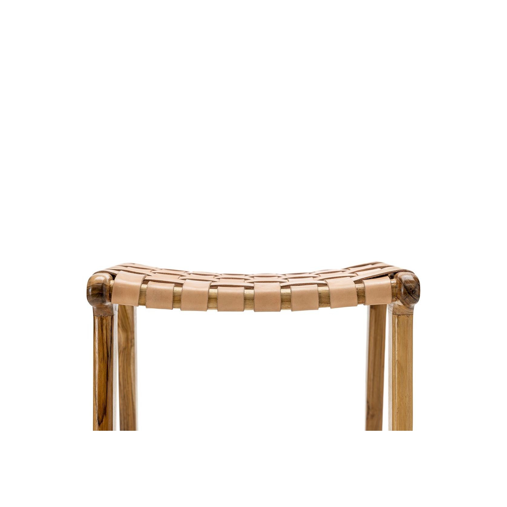 Lazie Leather Strapping Bar Stool | 66cm | Teak & Natural Tan gallery detail image