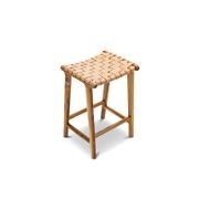 Lazie Leather Strapping Bar Stool | 66cm | Teak & Natural Tan gallery detail image