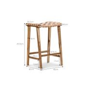 Lazie Leather Strapping Bar Stool | 66cm | Teak & Natural Tan gallery detail image