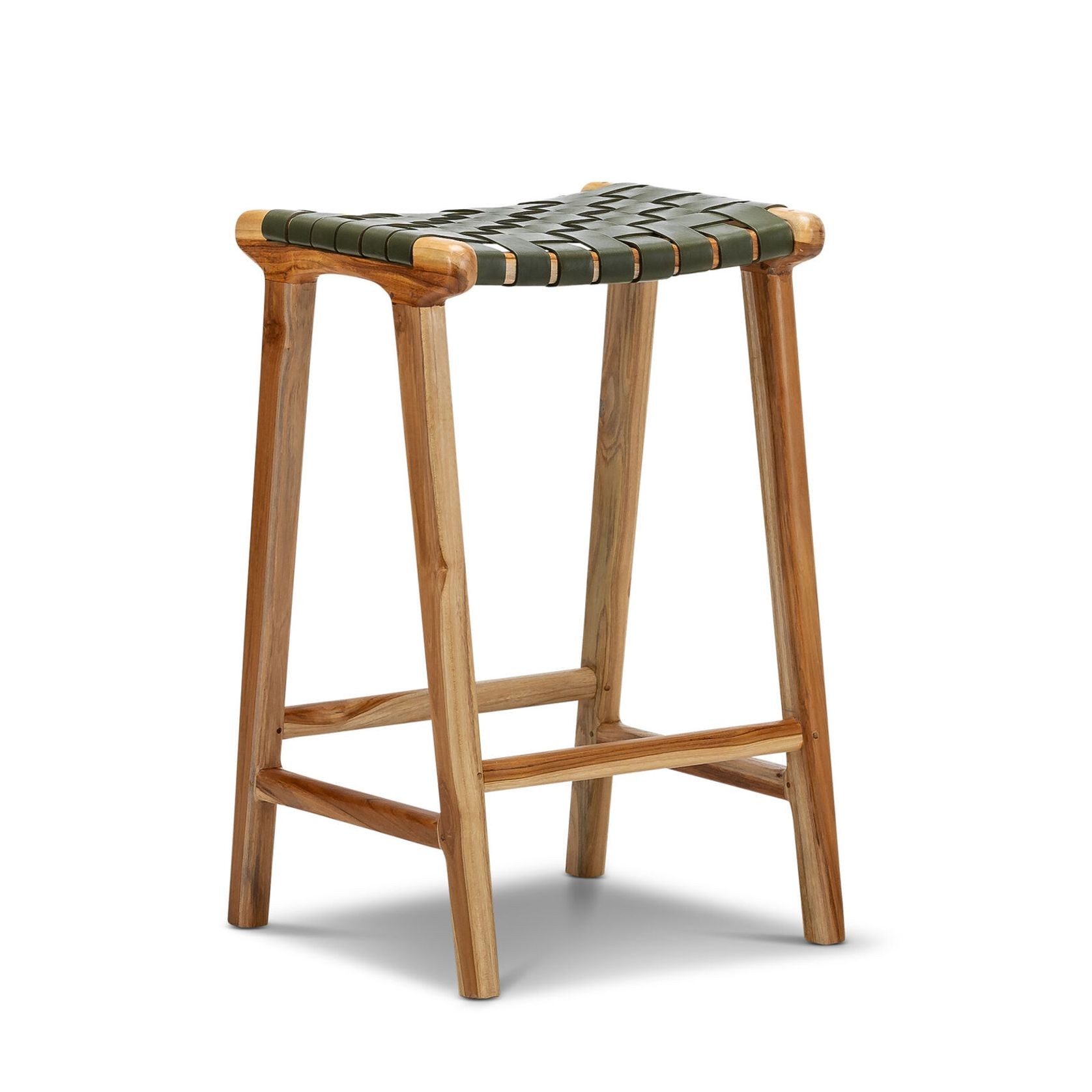 Lazie Leather Strapping Bar Stool 66cm | Teak & Olive gallery detail image