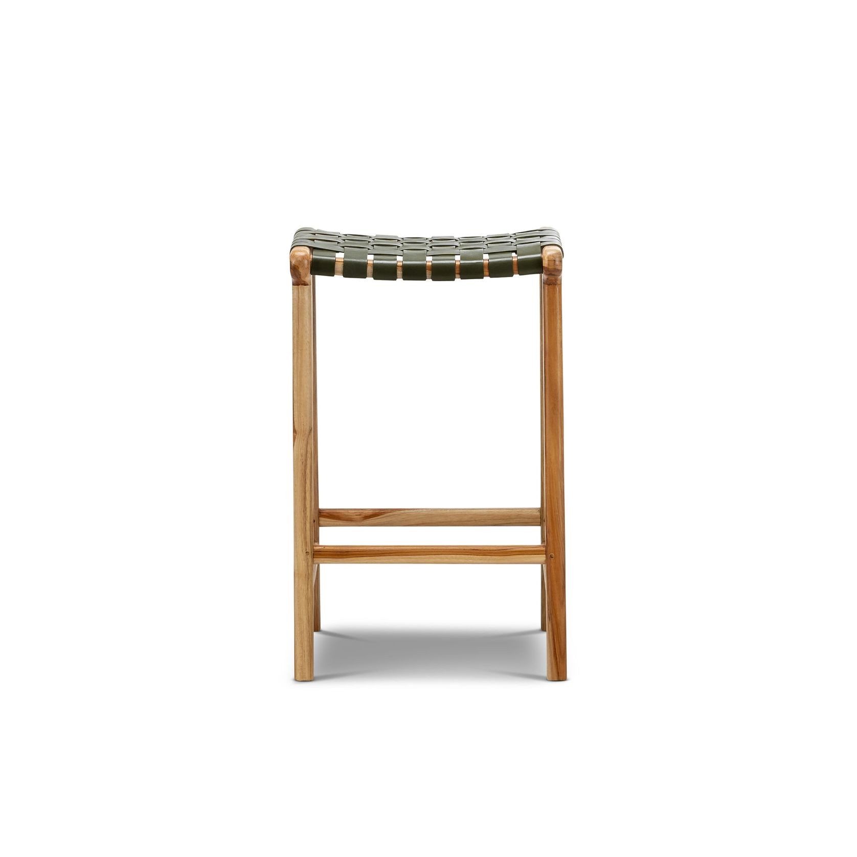Lazie Leather Strapping Bar Stool 66cm | Teak & Olive gallery detail image