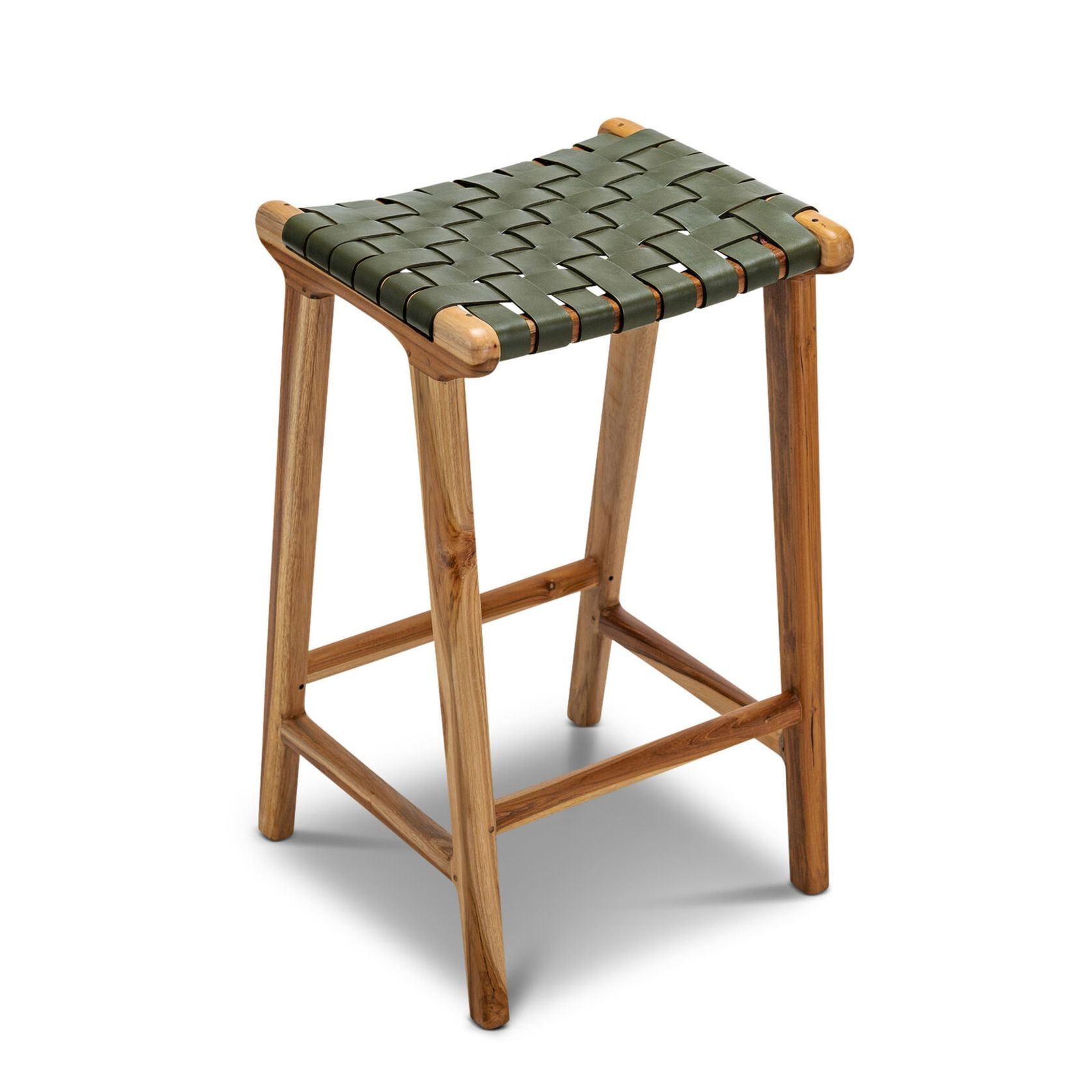 Lazie Leather Strapping Bar Stool 66cm | Teak & Olive gallery detail image