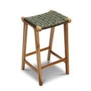 Lazie Leather Strapping Bar Stool 66cm | Teak & Olive gallery detail image
