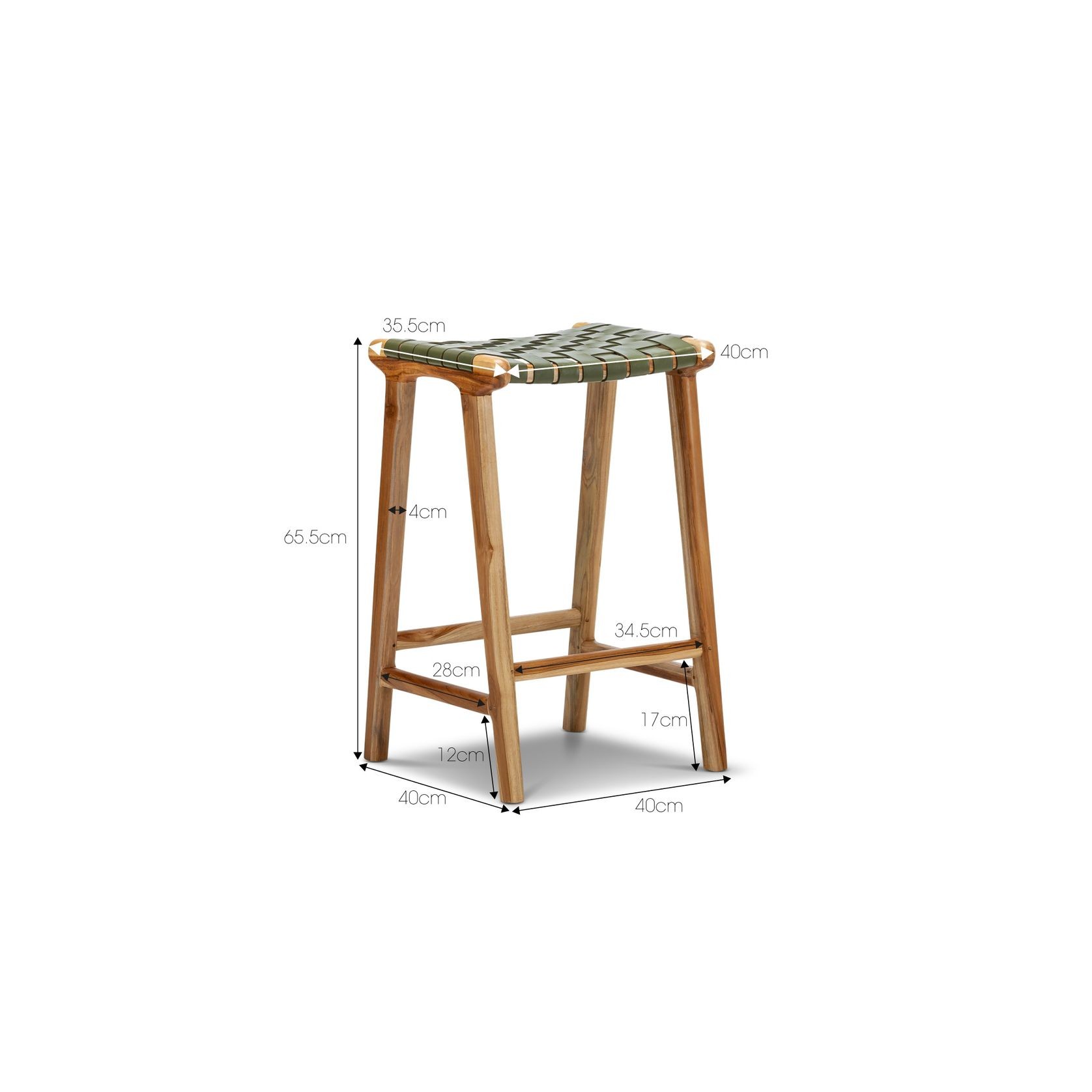 Lazie Leather Strapping Bar Stool 66cm | Teak & Olive gallery detail image