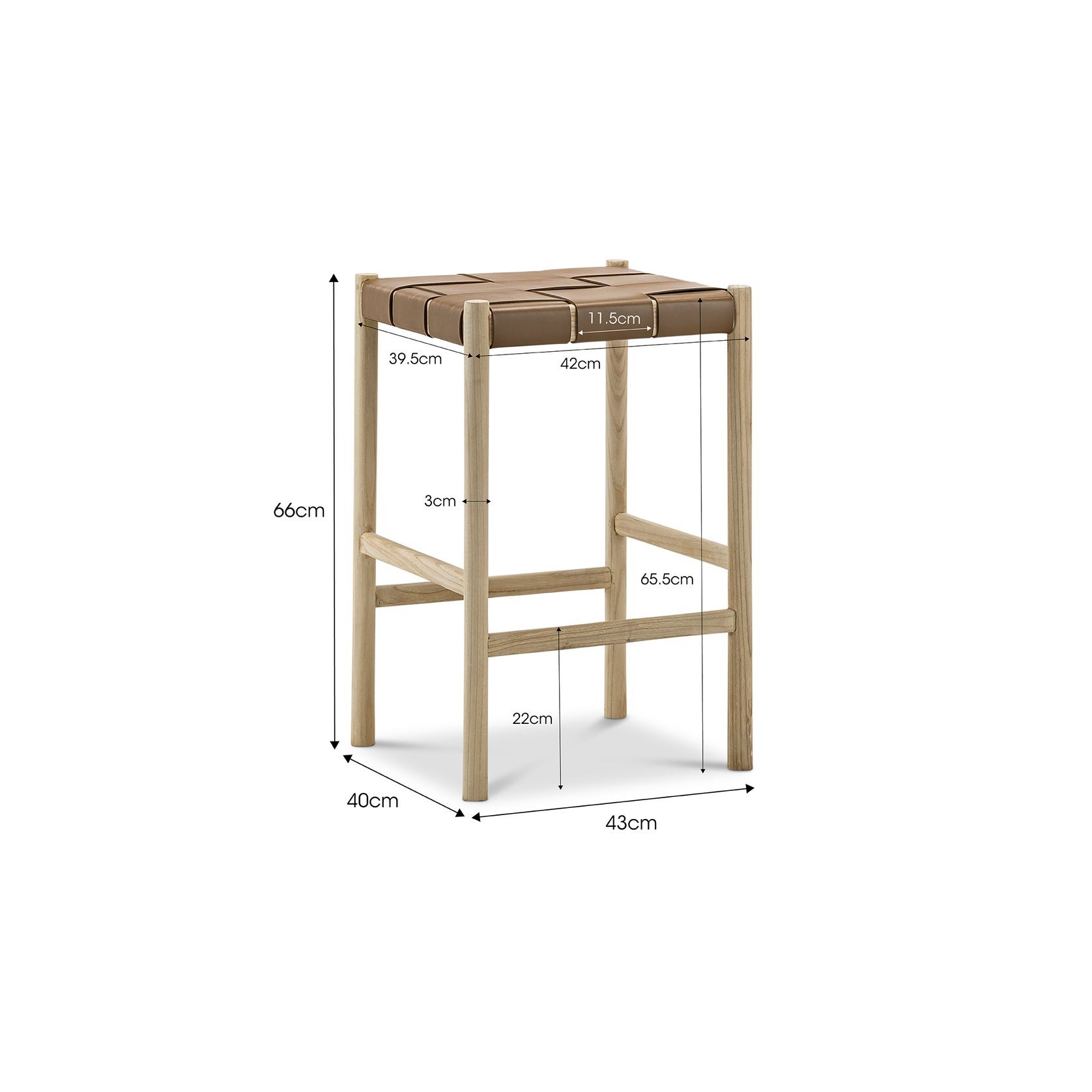 Wes Wide Leather Strap Barstool | 65cm | Taupe gallery detail image