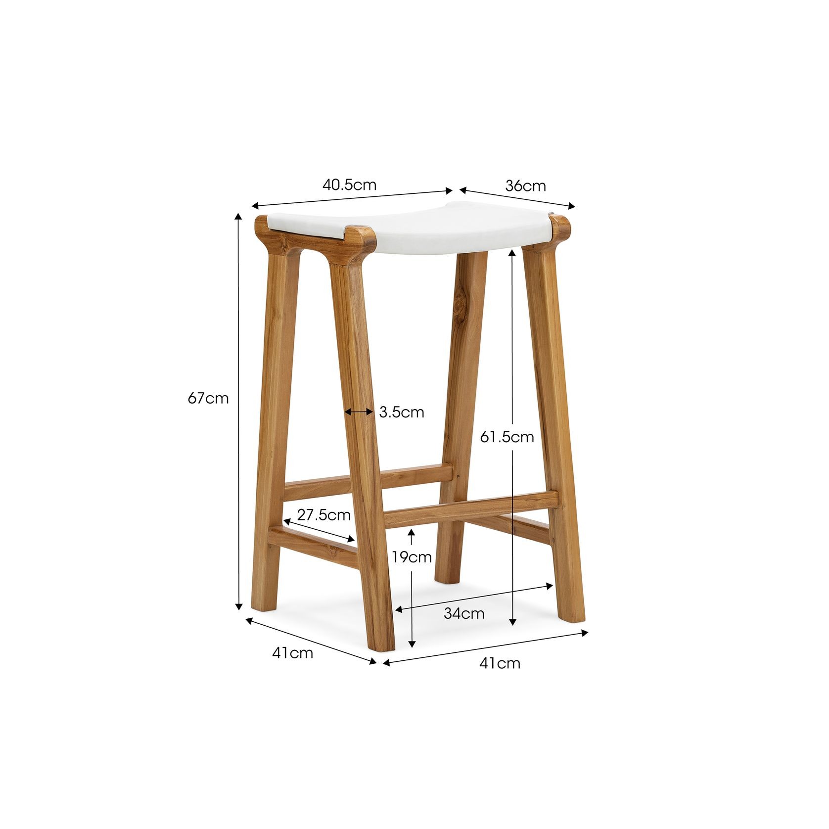 Casey Flat Leather Barstool | 66cm | White gallery detail image
