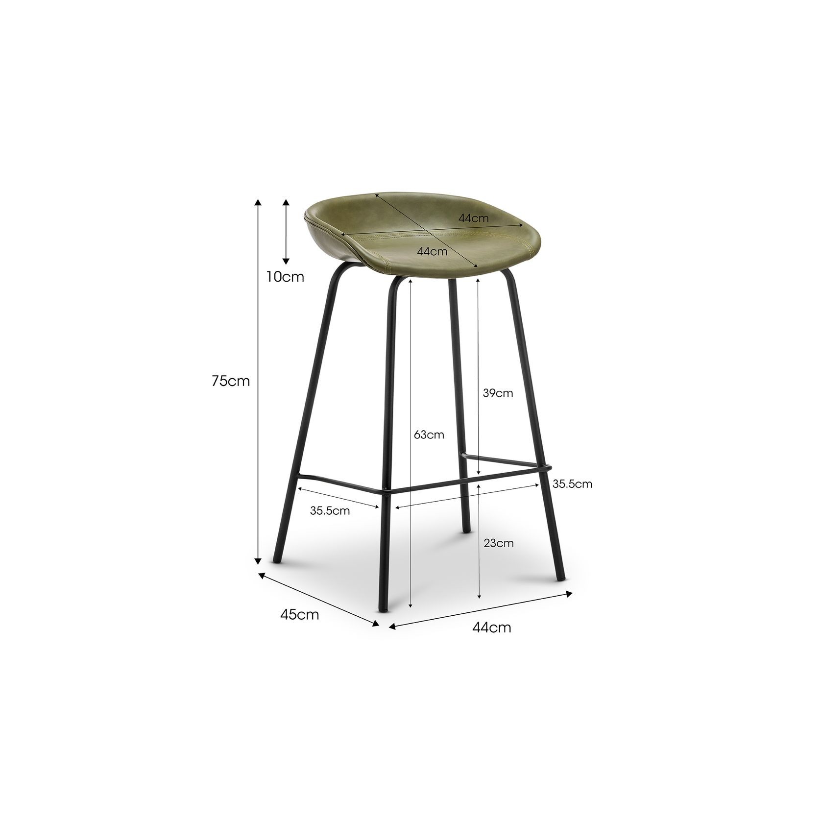 Brandon Vegan Leather Barstool | Set of 2 | Vintage Green gallery detail image