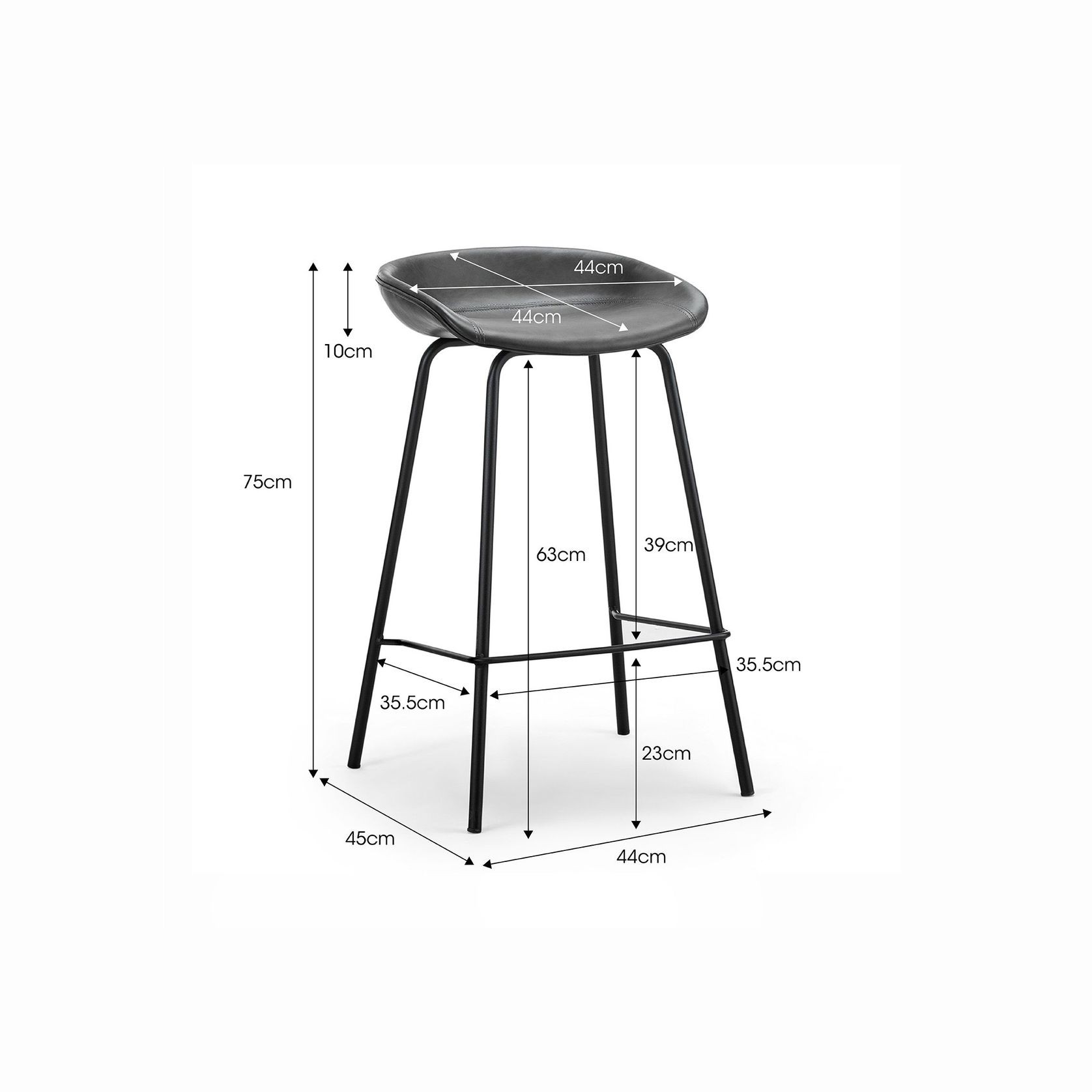 Brandon Vegan Leather Barstool | Set of 2 | Vintage Charcoal gallery detail image