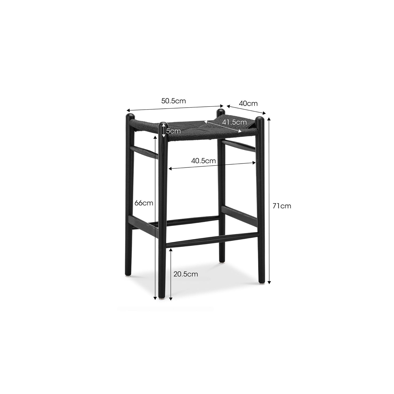 Arche Solid Ashwood Woven Cord Barstool | Black gallery detail image