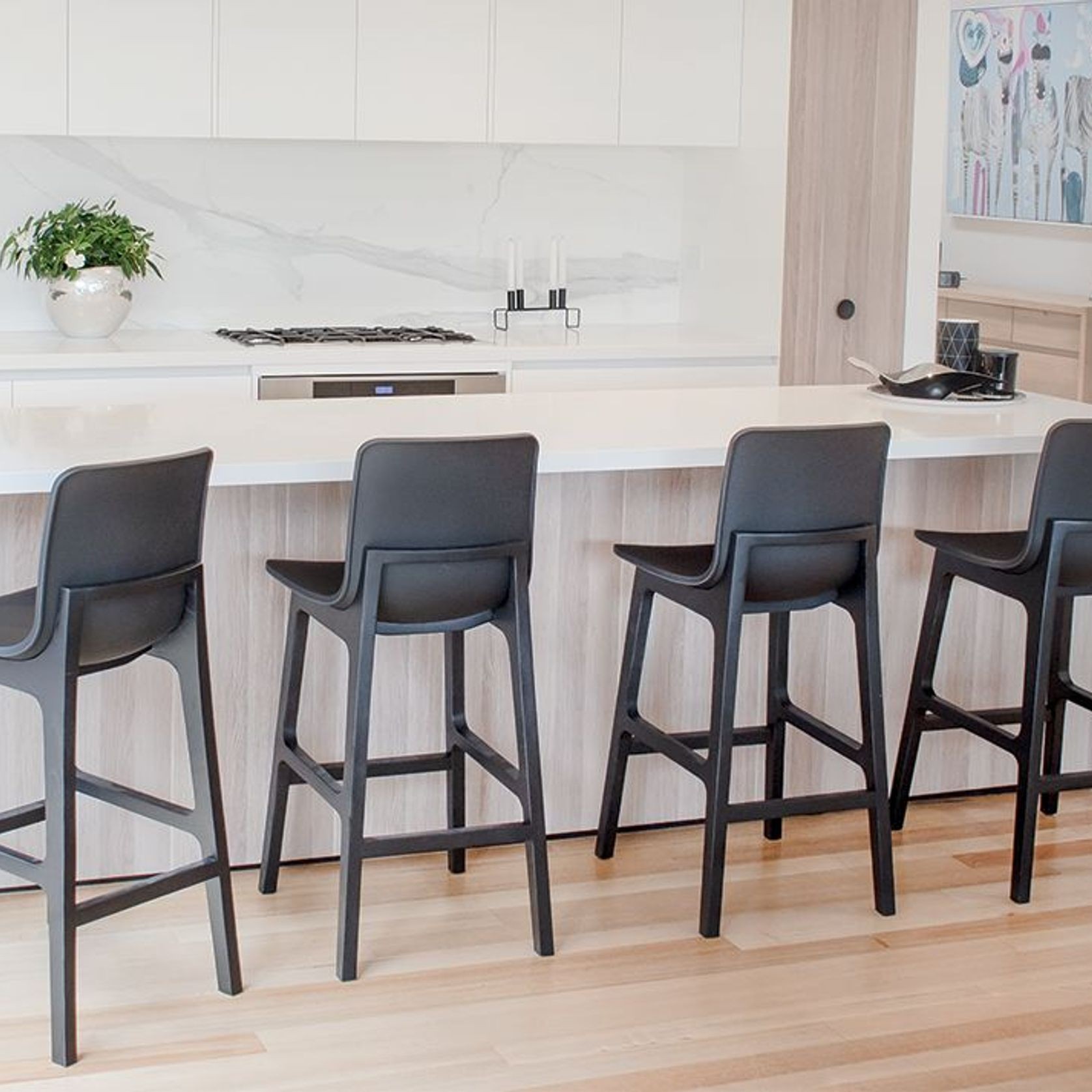 Ara Stool - Black - Black Shell - Kitchen Bench Seat Height 65cm - Black Seat - Black Ash legs gallery detail image