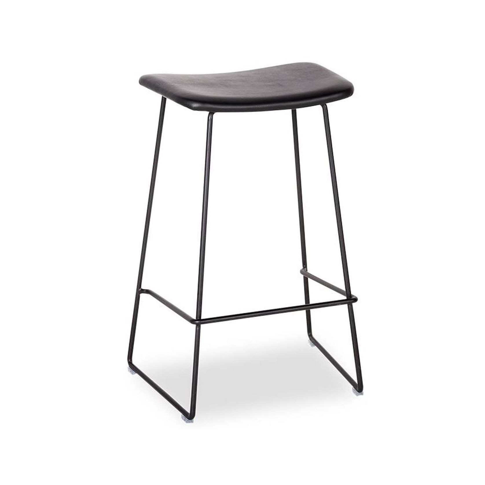 Winnie Stool -  Black Leather  - 66cm (Kitchen Bench Height) gallery detail image