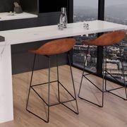 Pop Stool with Black Frame and Upholstered Vintage Tan Seat gallery detail image