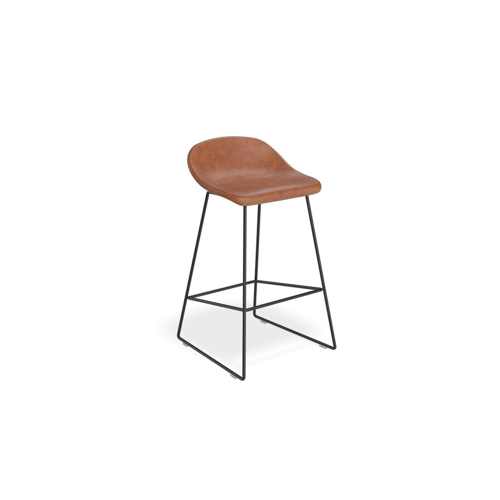 Pop Stool with Black Frame and Upholstered Vintage Tan Seat gallery detail image