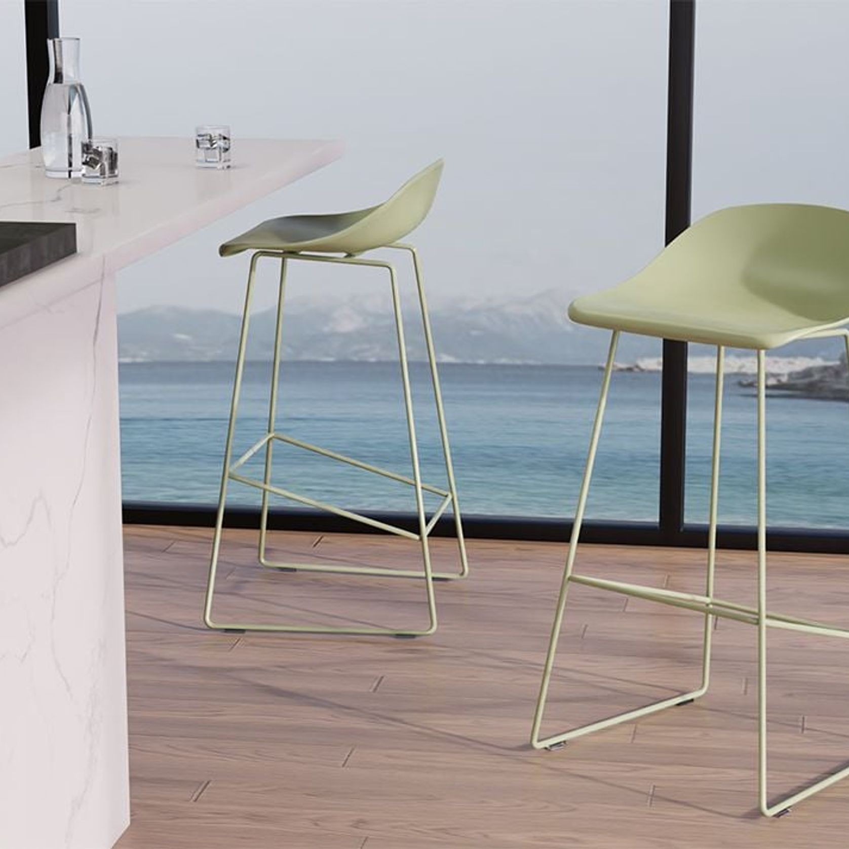 Pop Stool - Dusty Green Frame and Shell Seat | ArchiPro AU