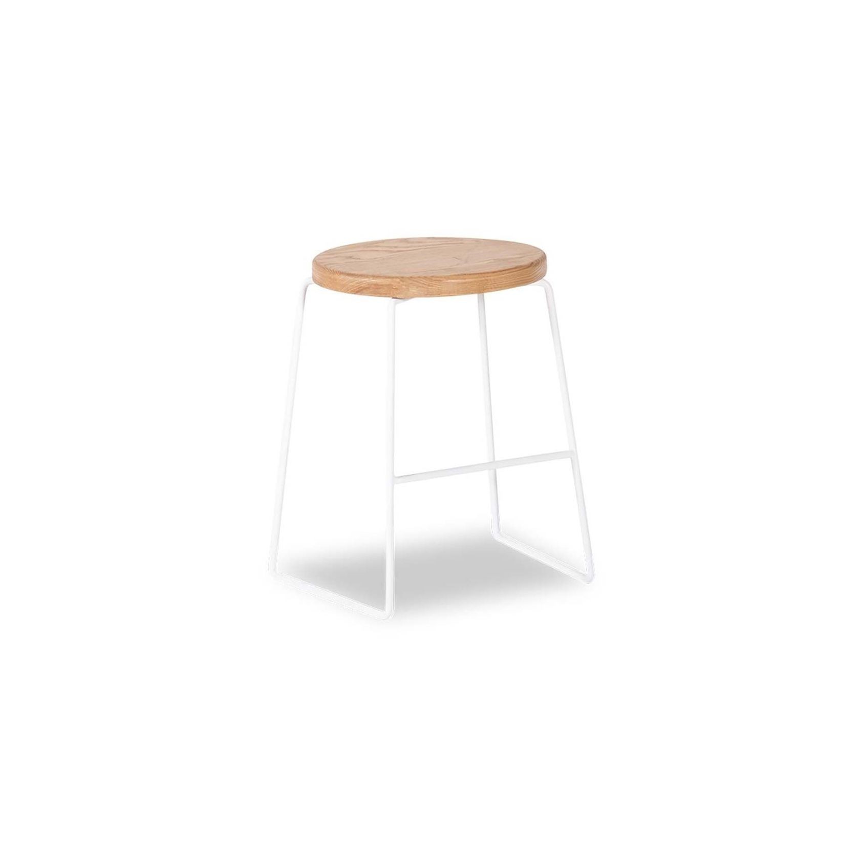 Hugo Low Stool - White - Natural Seat - 46cm Round gallery detail image