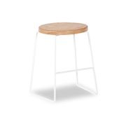 Hugo Low Stool - White - Natural Seat - 46cm Round gallery detail image