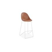 Pebble Stool Brown Upholstered Vintage Seat  - Counter Stool 65cm Seat - White Base gallery detail image