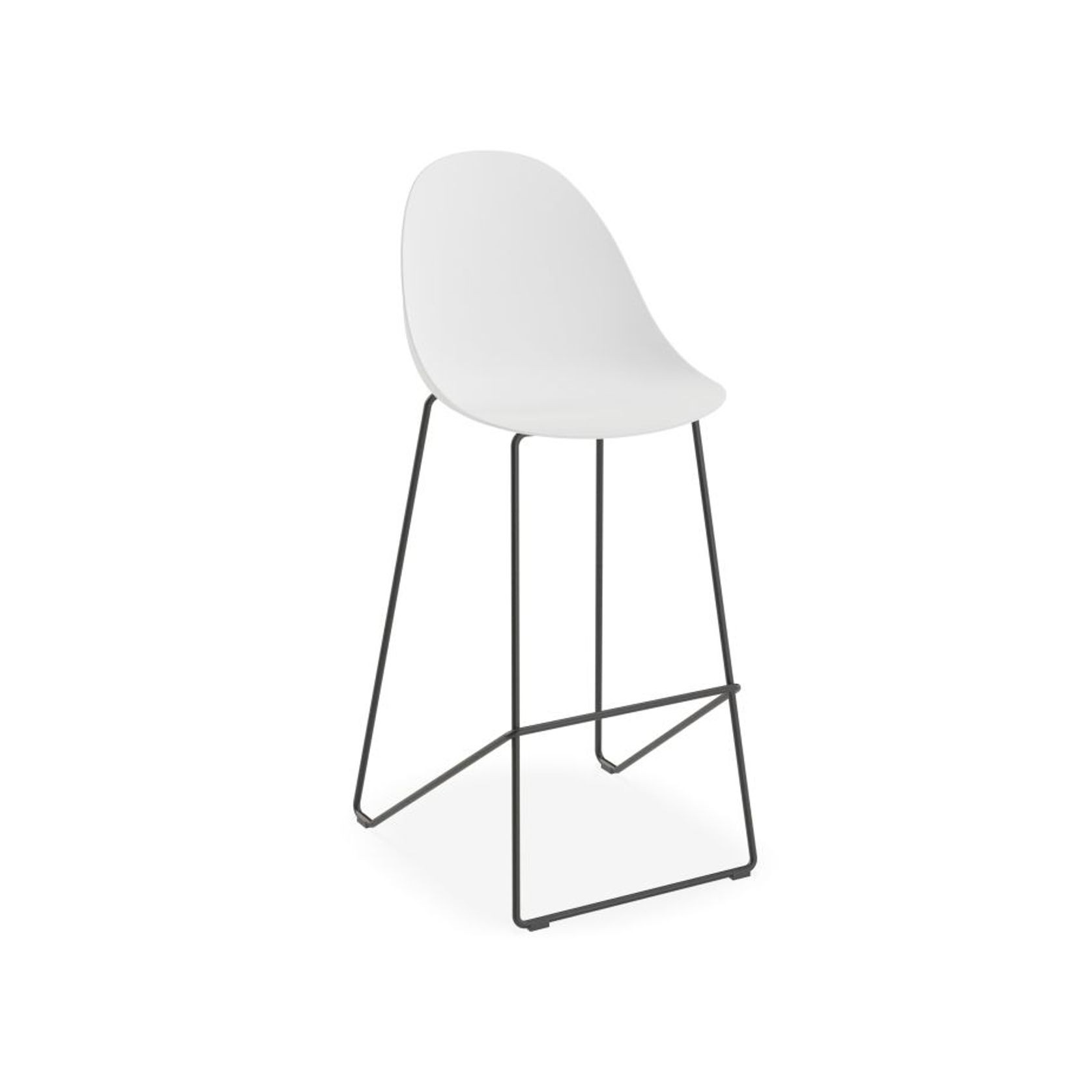 Pebble White Stool Shell Seat - Counter Stool 65cm Seat Height - Black Frame gallery detail image