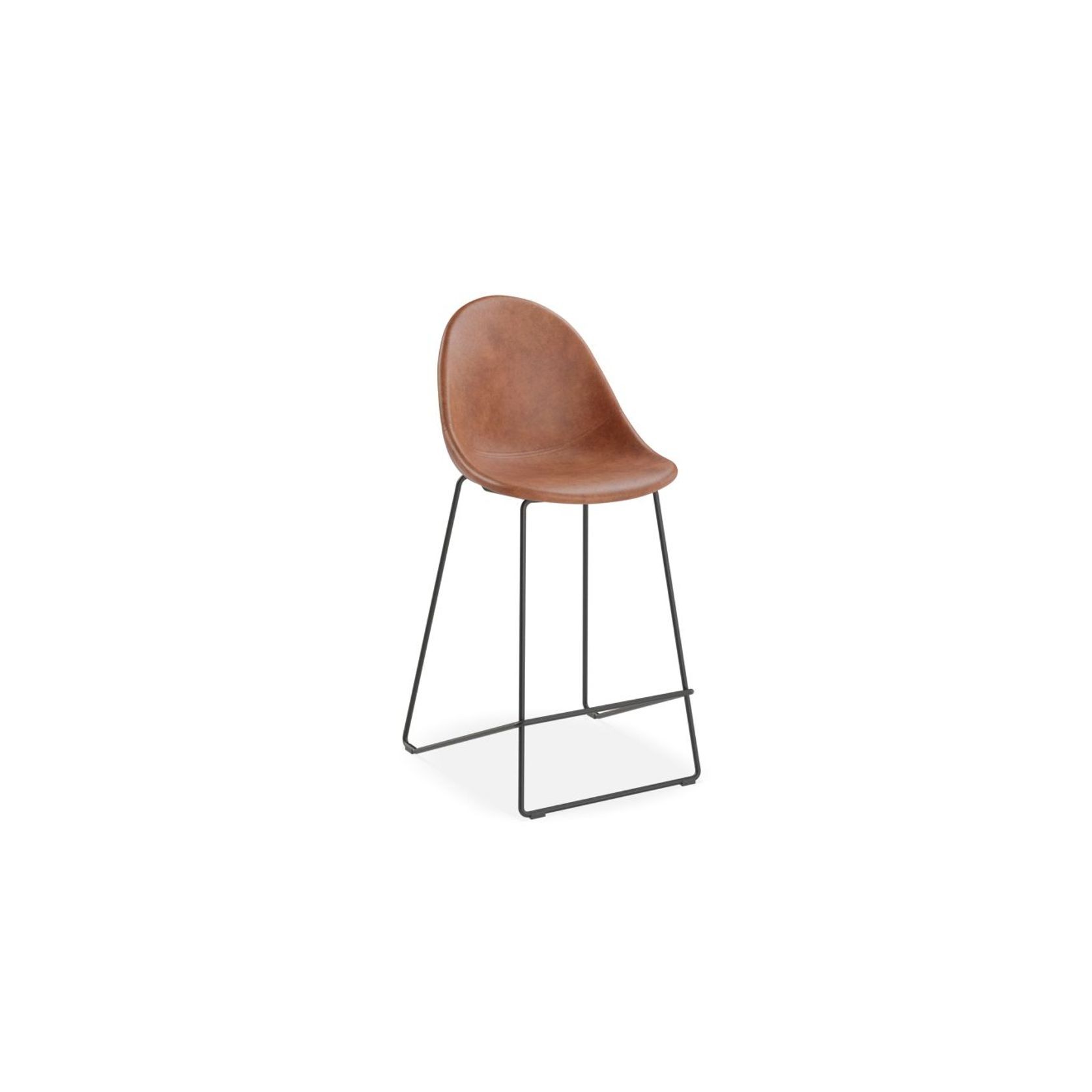 Pebble Stool Brown Upholstered Vintage Seat - Counter Stool 65cm Seat - Black Base gallery detail image