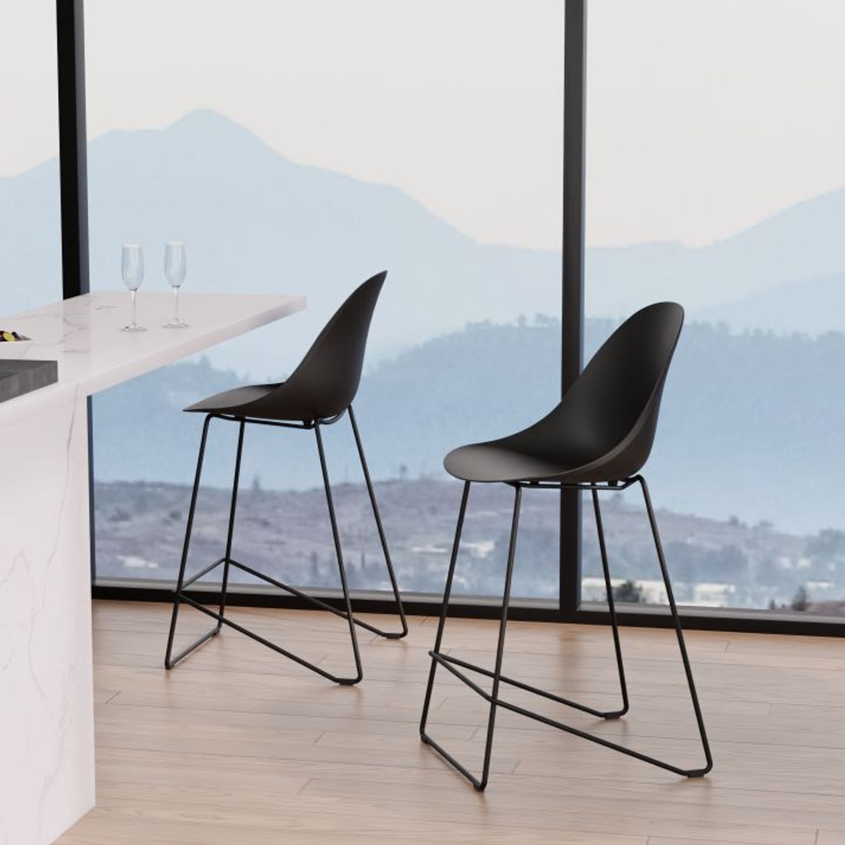 Pebble Black Stool Shell Seat - Counter Stool 75cm Seat gallery detail image