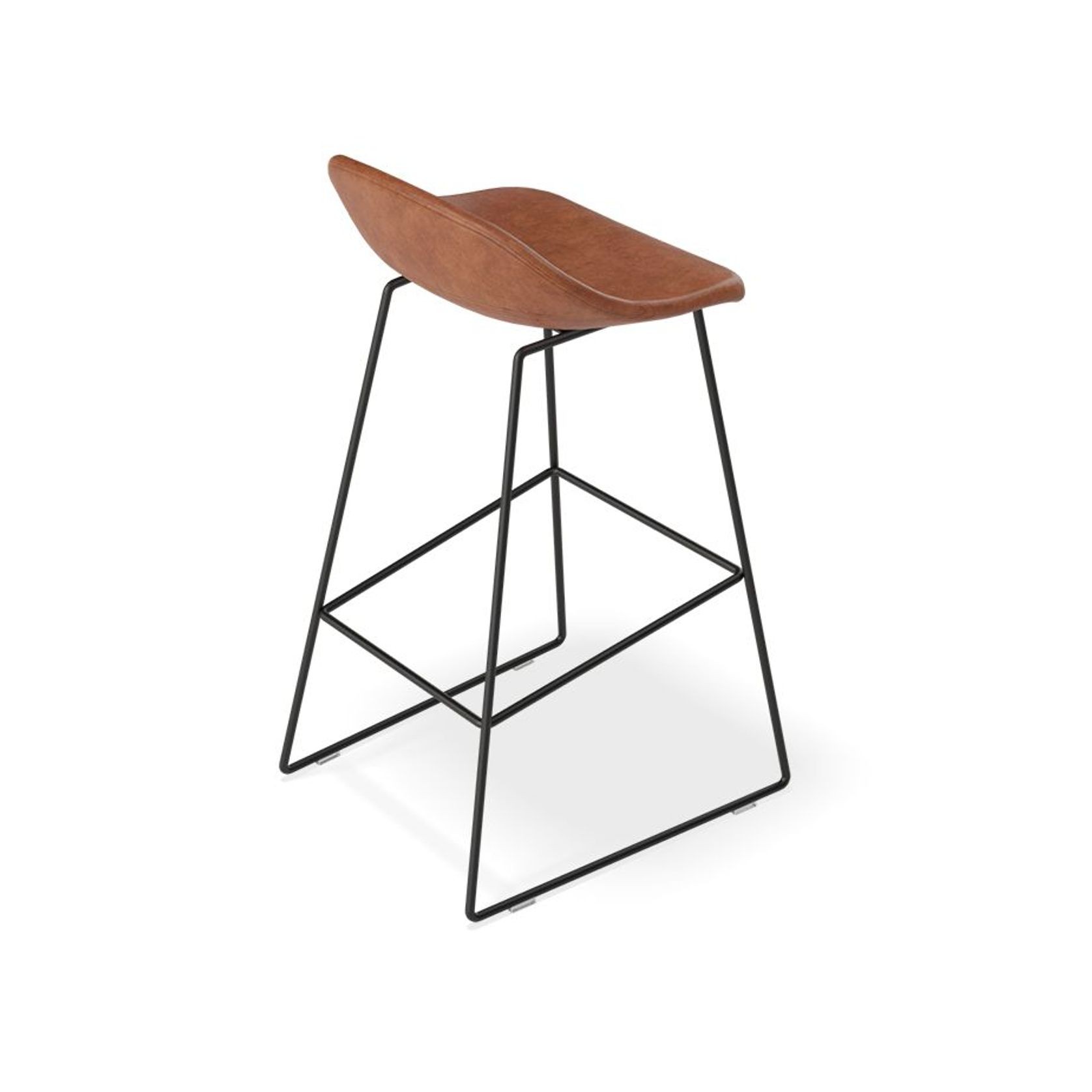 Pop Stool with Black Frame and Upholstered Vintage Tan Seat gallery detail image