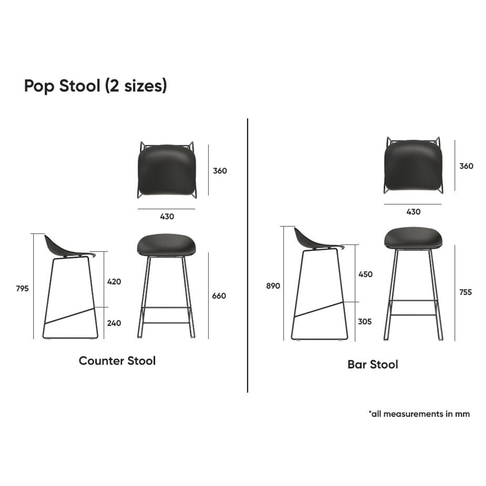 Pop Stool - Silver Grey Frame and Shell Seat gallery detail image