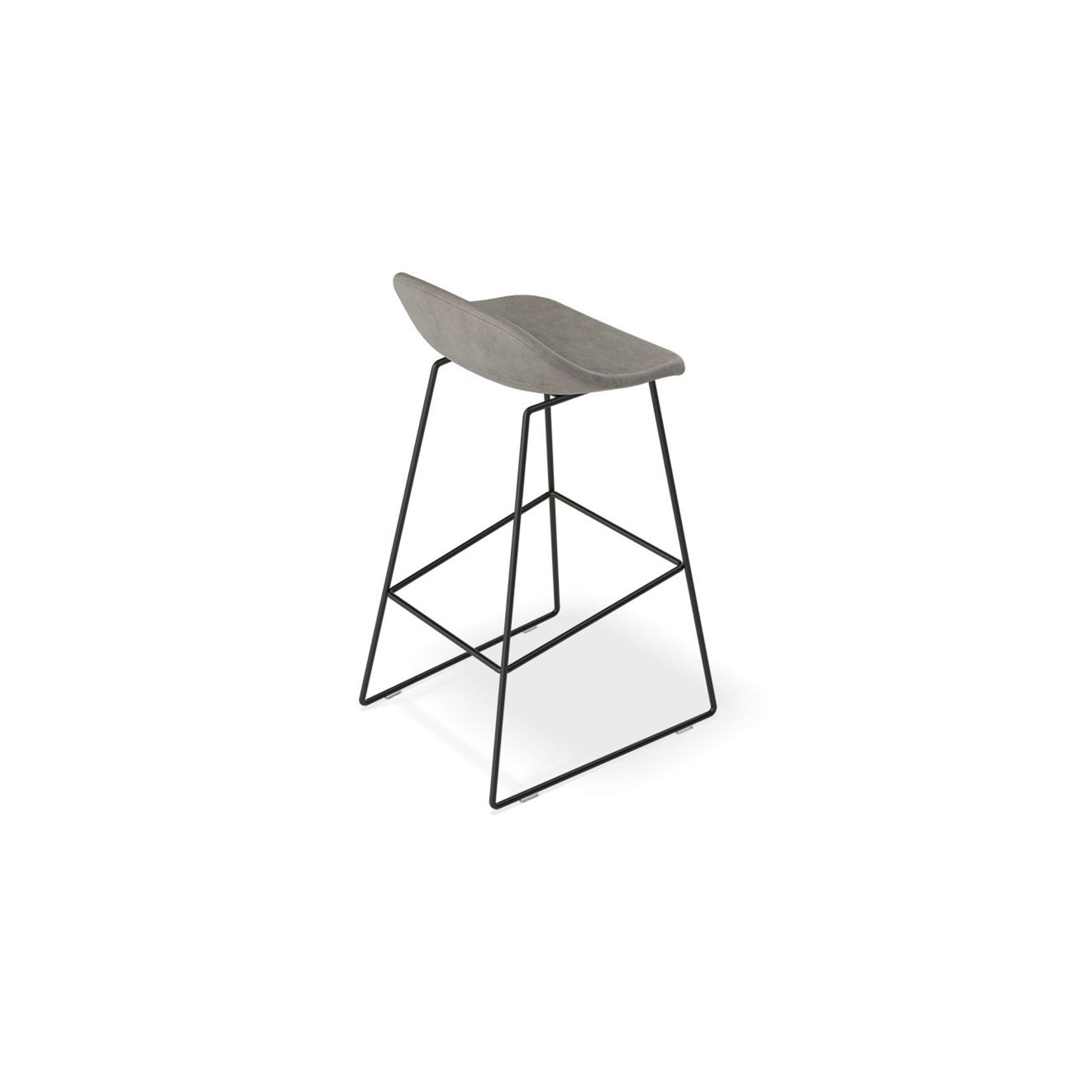 Pop Stool with Black Frame and Upholstered Vintage Grey Seat - 75cm gallery detail image