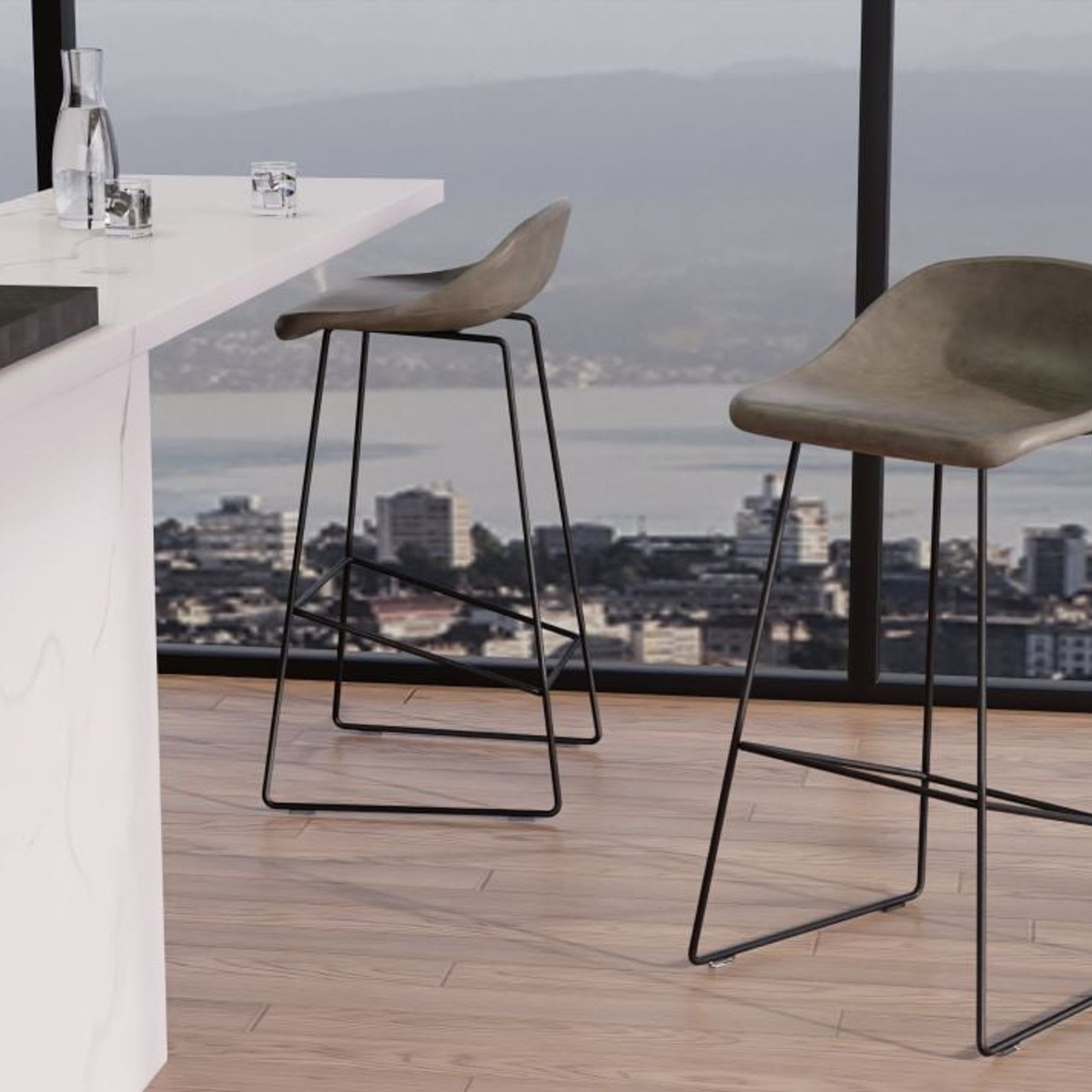 Pop Stool with Black Frame and Upholstered Vintage Grey Seat gallery detail image