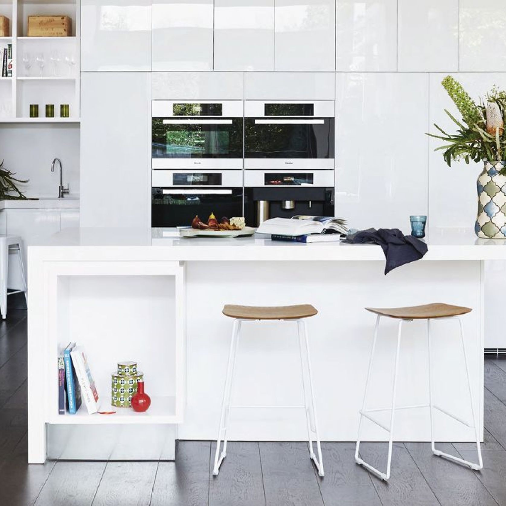 Winnie Stool -  Black Leather  - 66cm (Kitchen Bench Height) gallery detail image