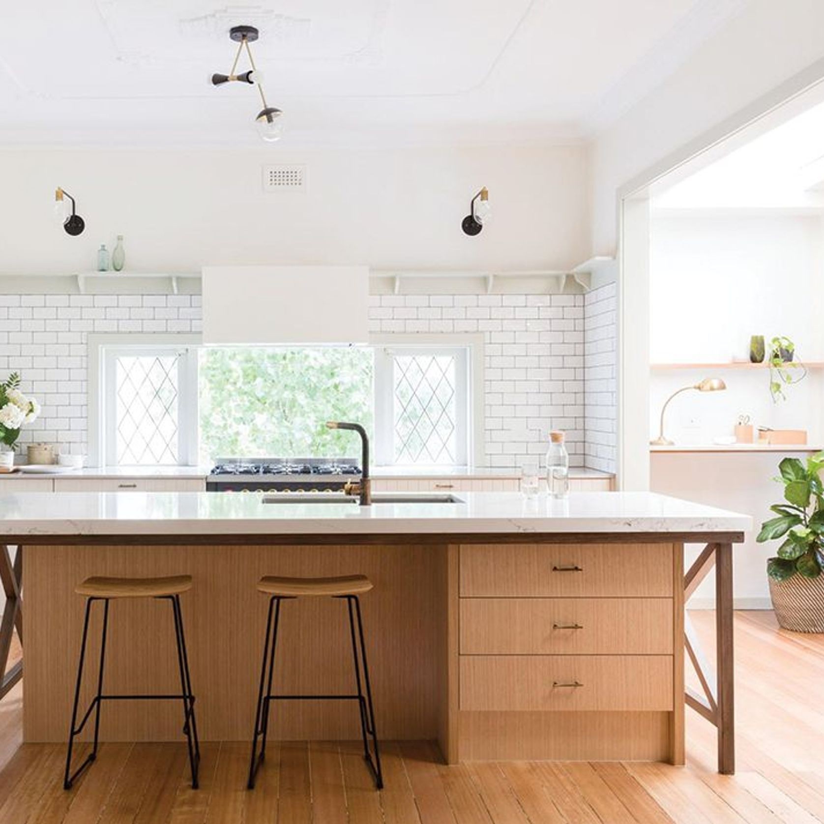 Winnie Stool White Leather - 66cm Kitchen Bench Height gallery detail image