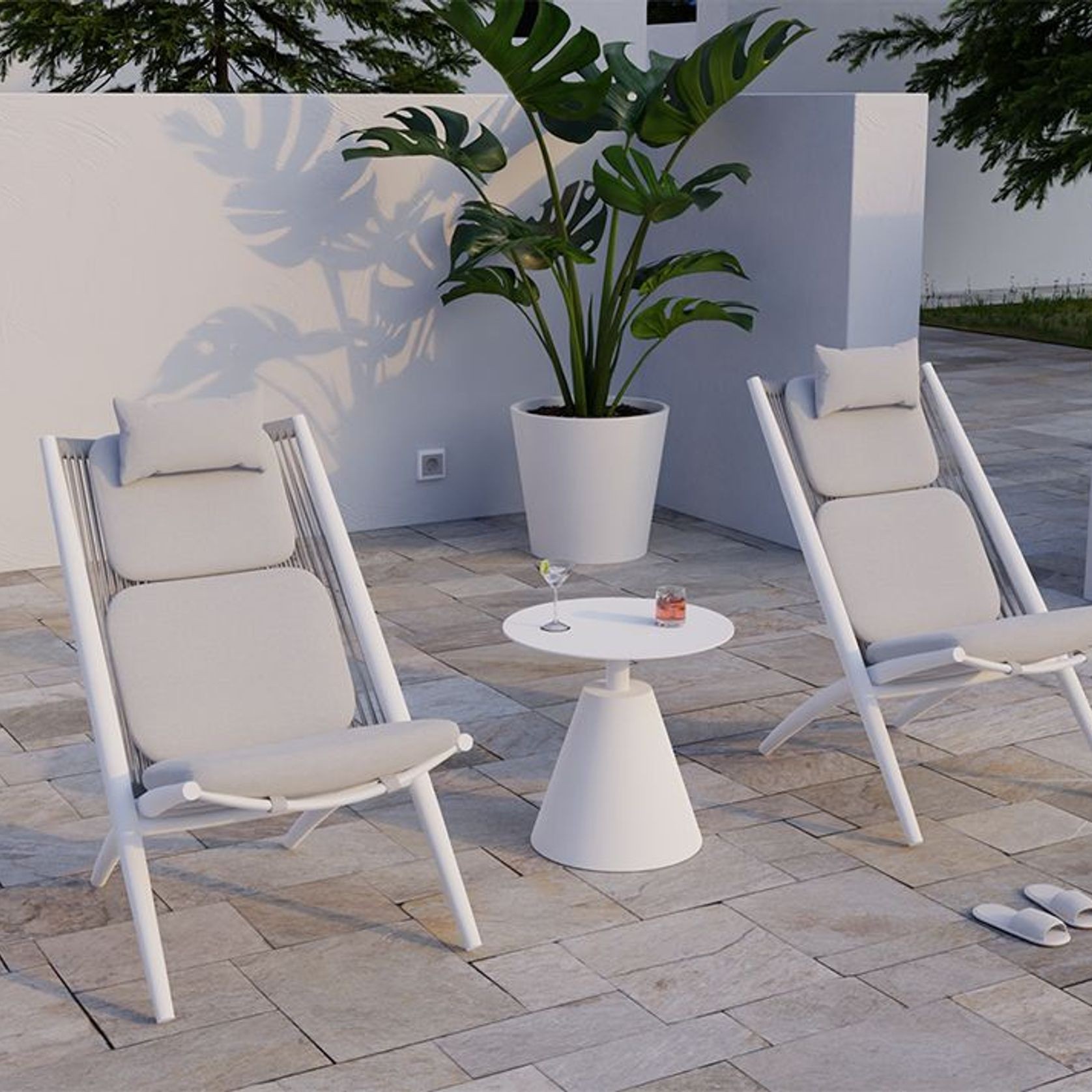 Minori Lounge Chair - Outdoor - White - Light Grey Cushion gallery detail image