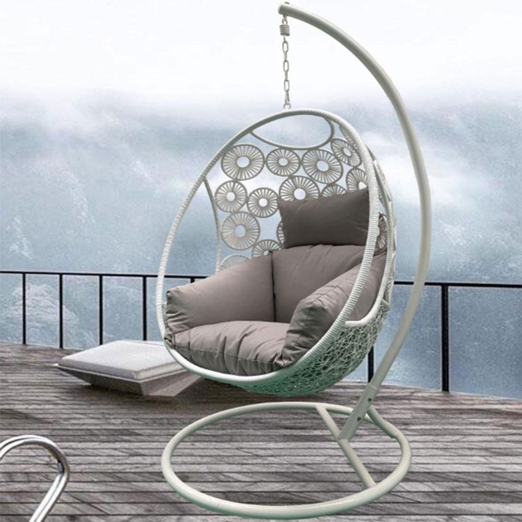 Havana Hanging Egg Chair in White with Stand ArchiPro AU