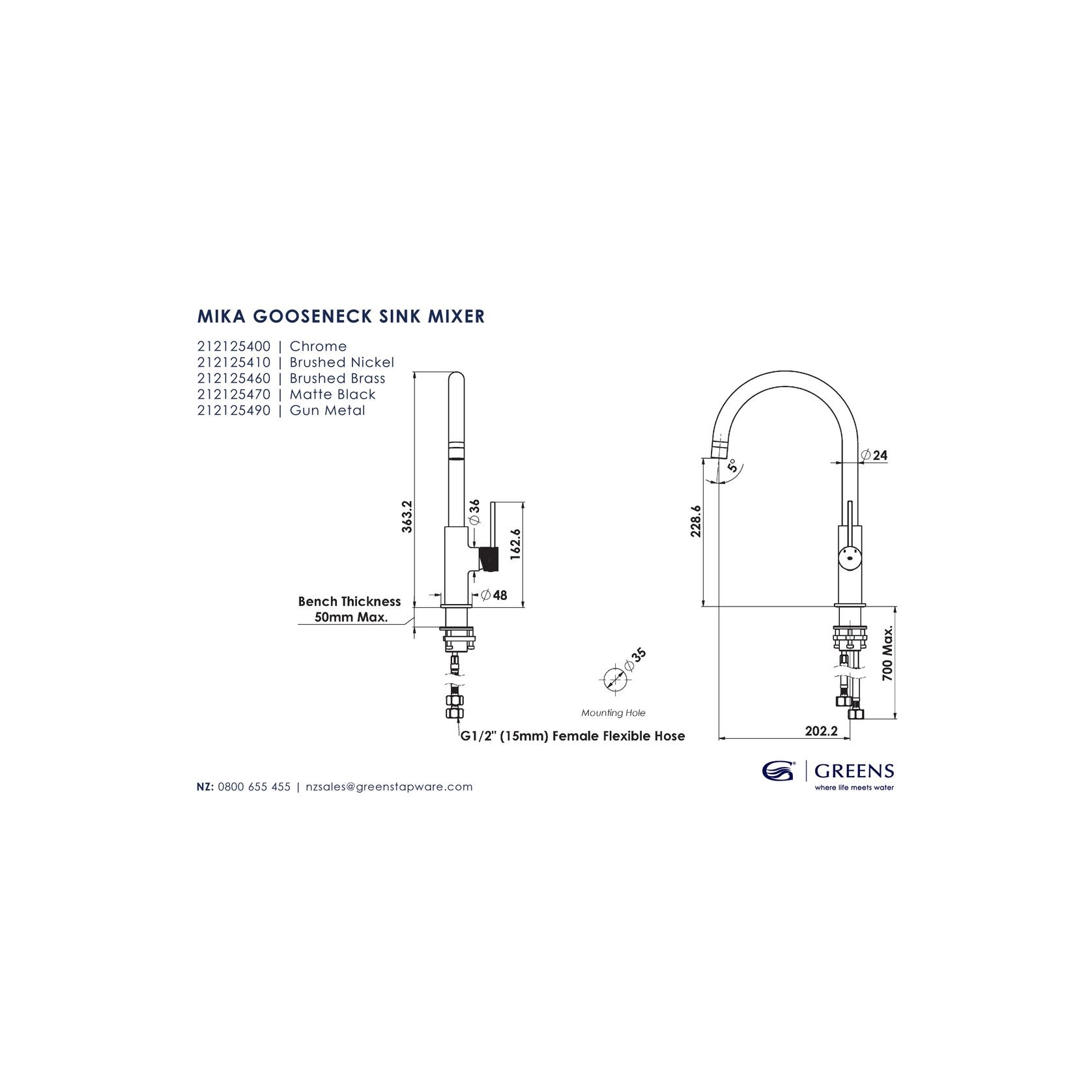 Mika Gooseneck Sink Mixer gallery detail image