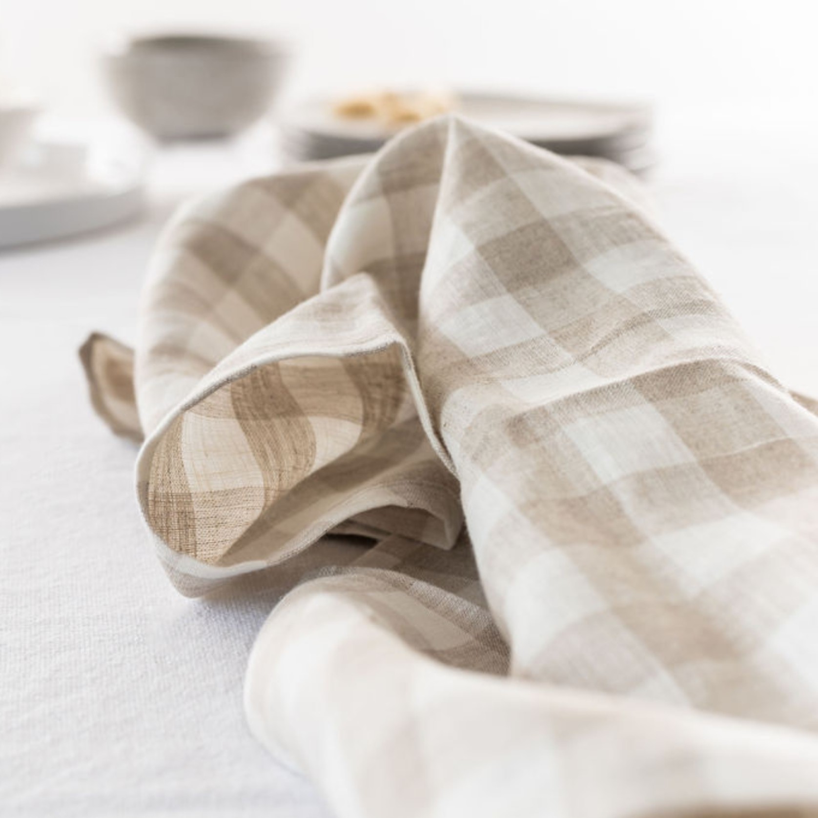 100% French Linen Tea Towel - Set 2-Natural Gingham gallery detail image