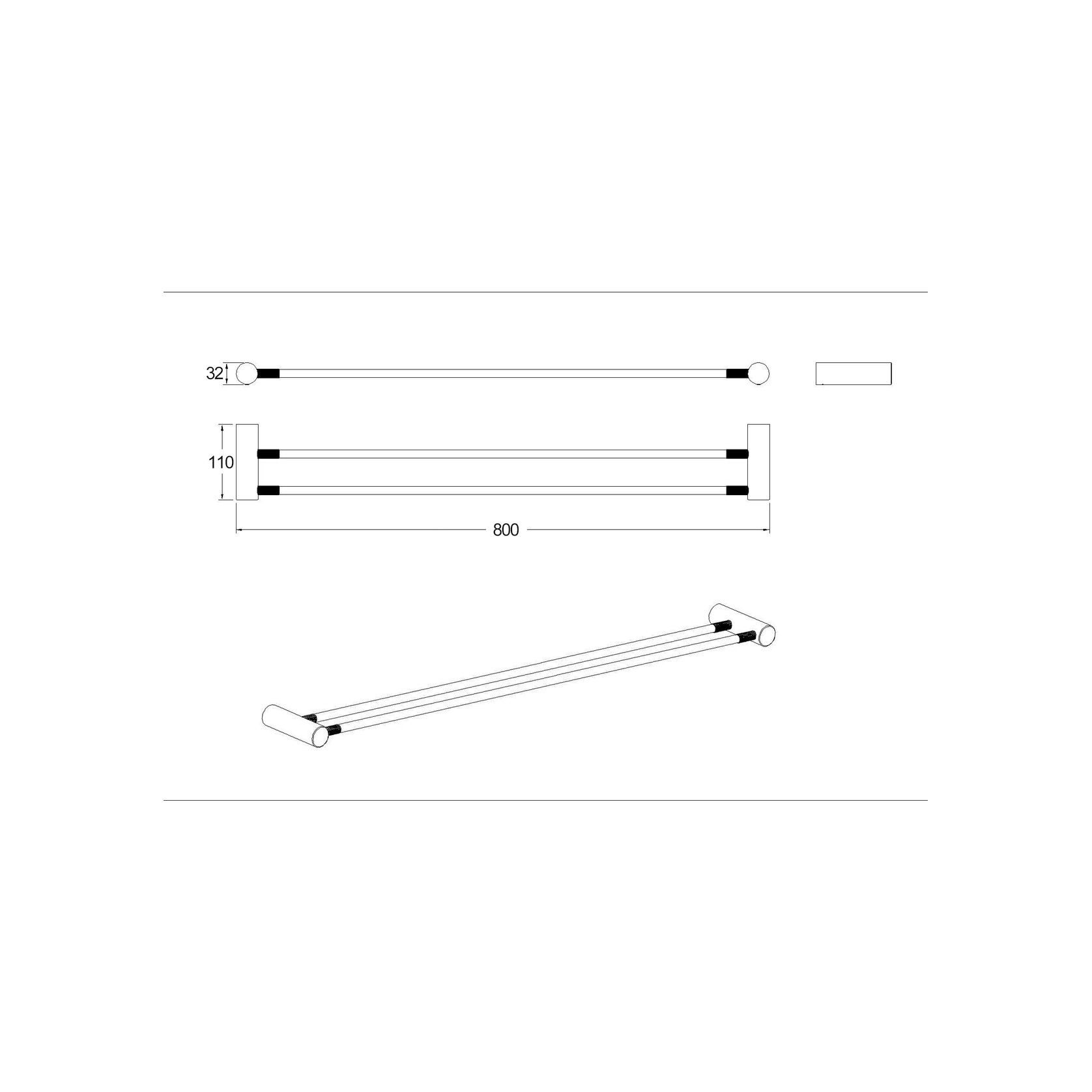 Caddence Double Towel Rail 800mm Brushed Brass gallery detail image
