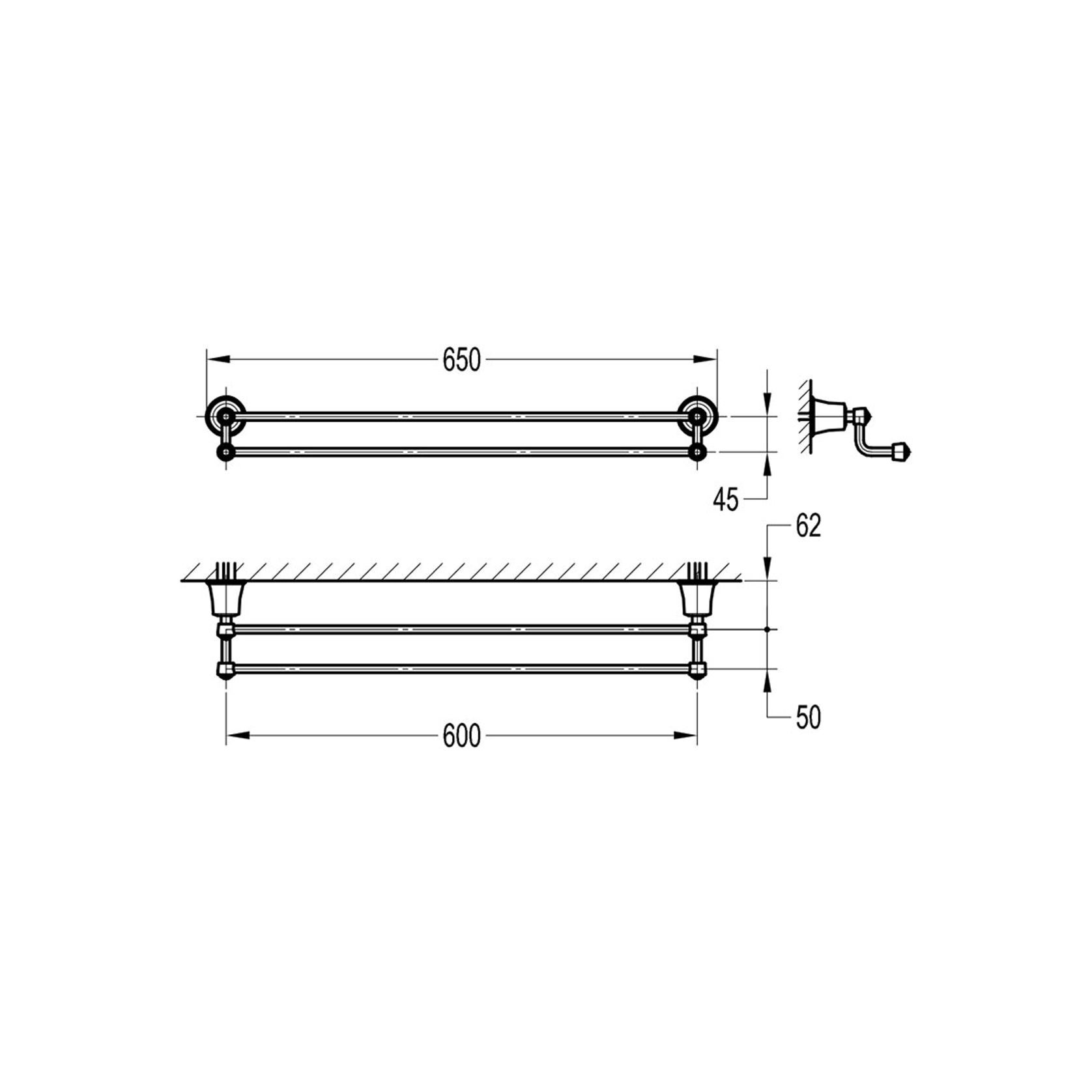 Liberty Double Towel Rail 650 x 112mm Oil Rubbed Bronze gallery detail image