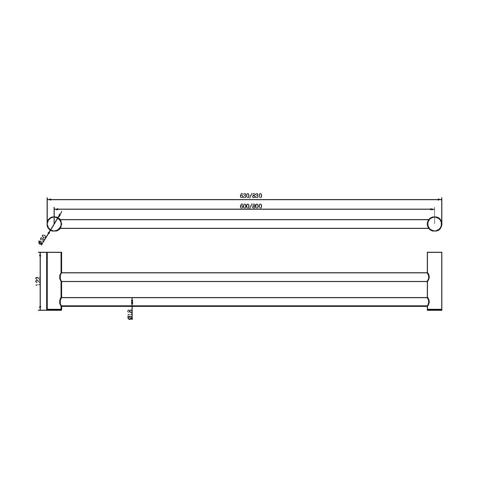 Zen SS316L Double Towel Rail 600mm | Graphite gallery detail image