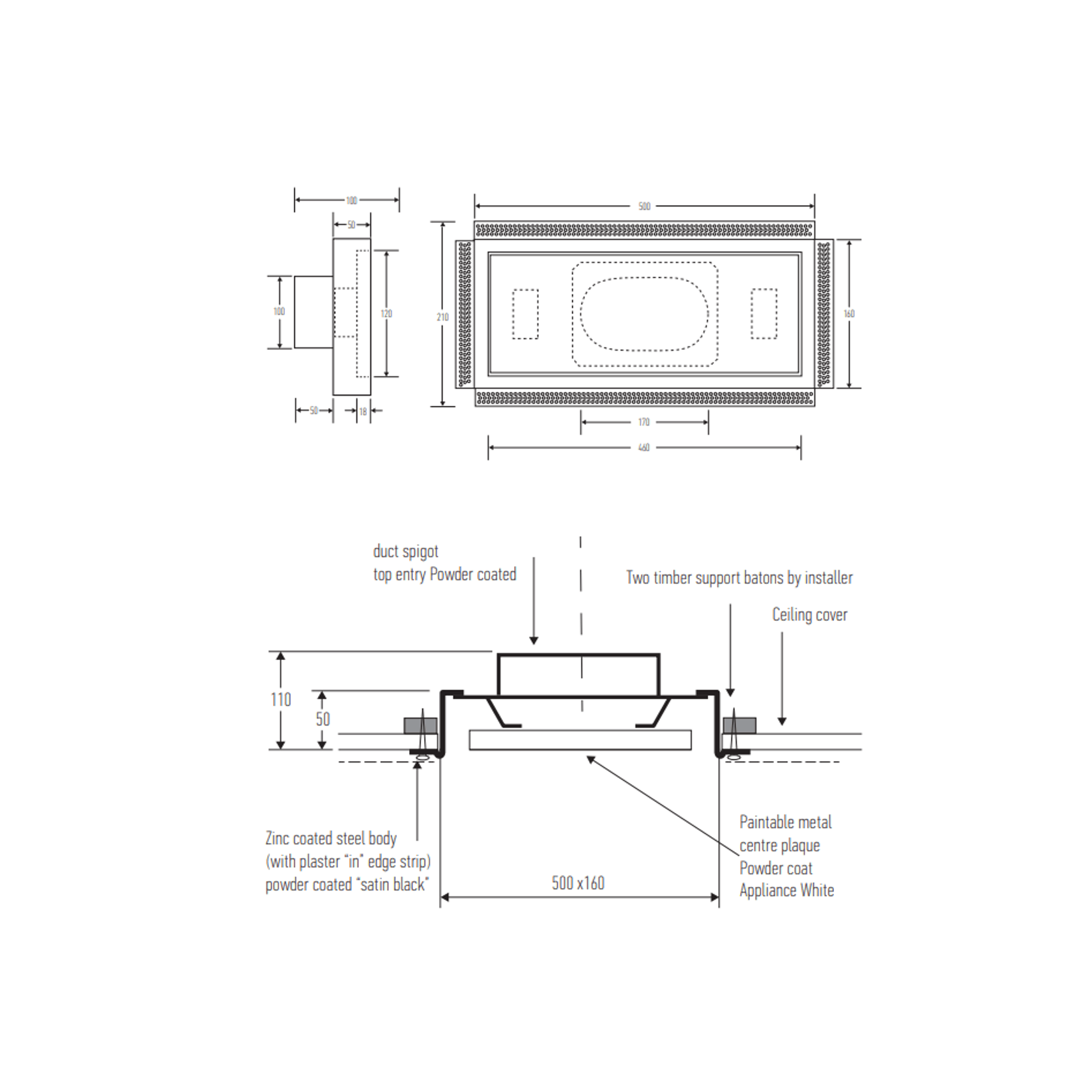 HB1020 Rectangle Frameless Extraction Grill gallery detail image
