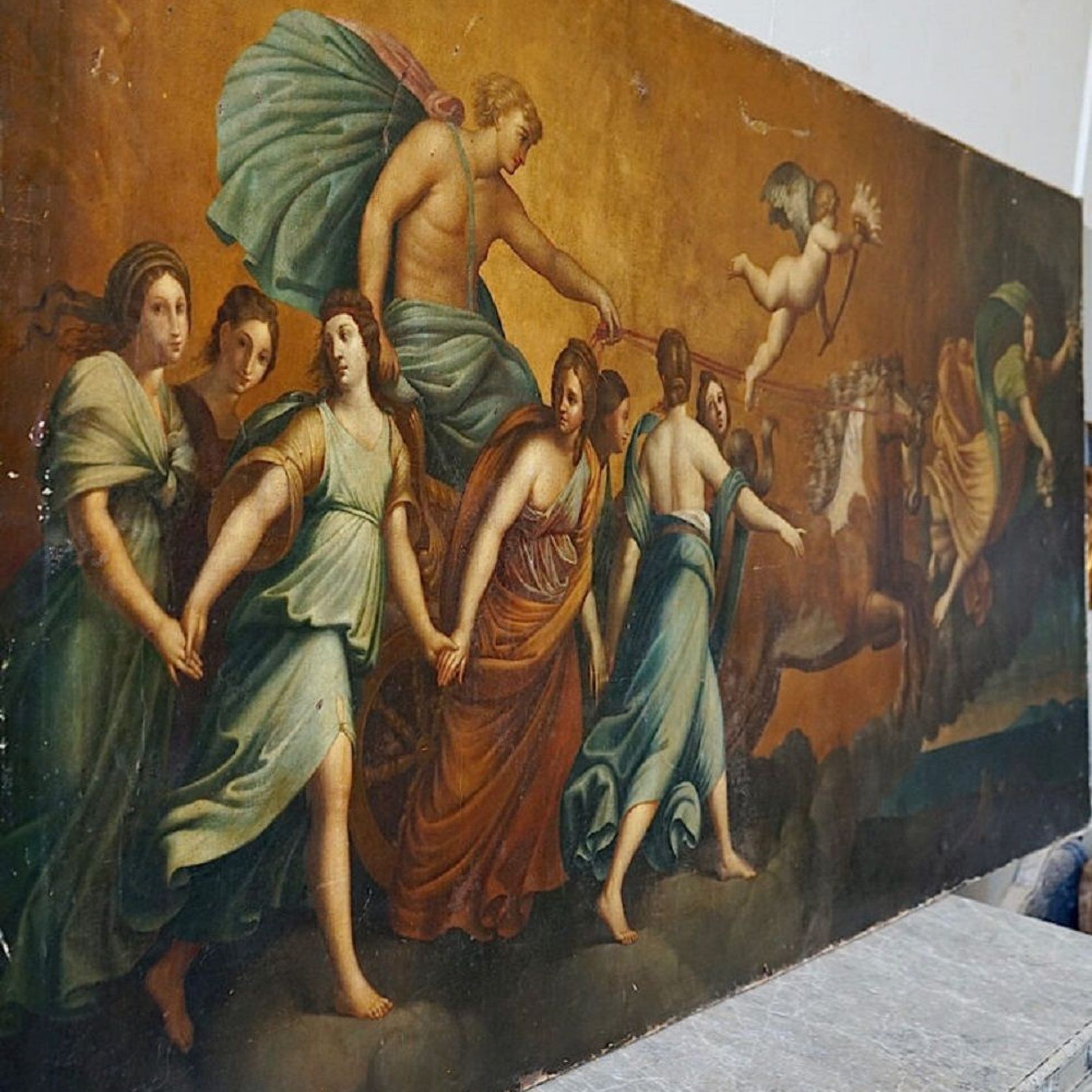 Large Italian Antique Oil Painting of Aurora & Apollo gallery detail image